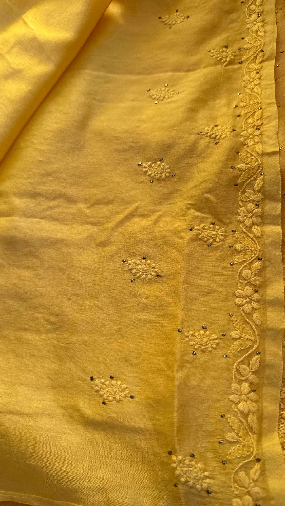 Pure Chanderi Chikankari saree in Yellow