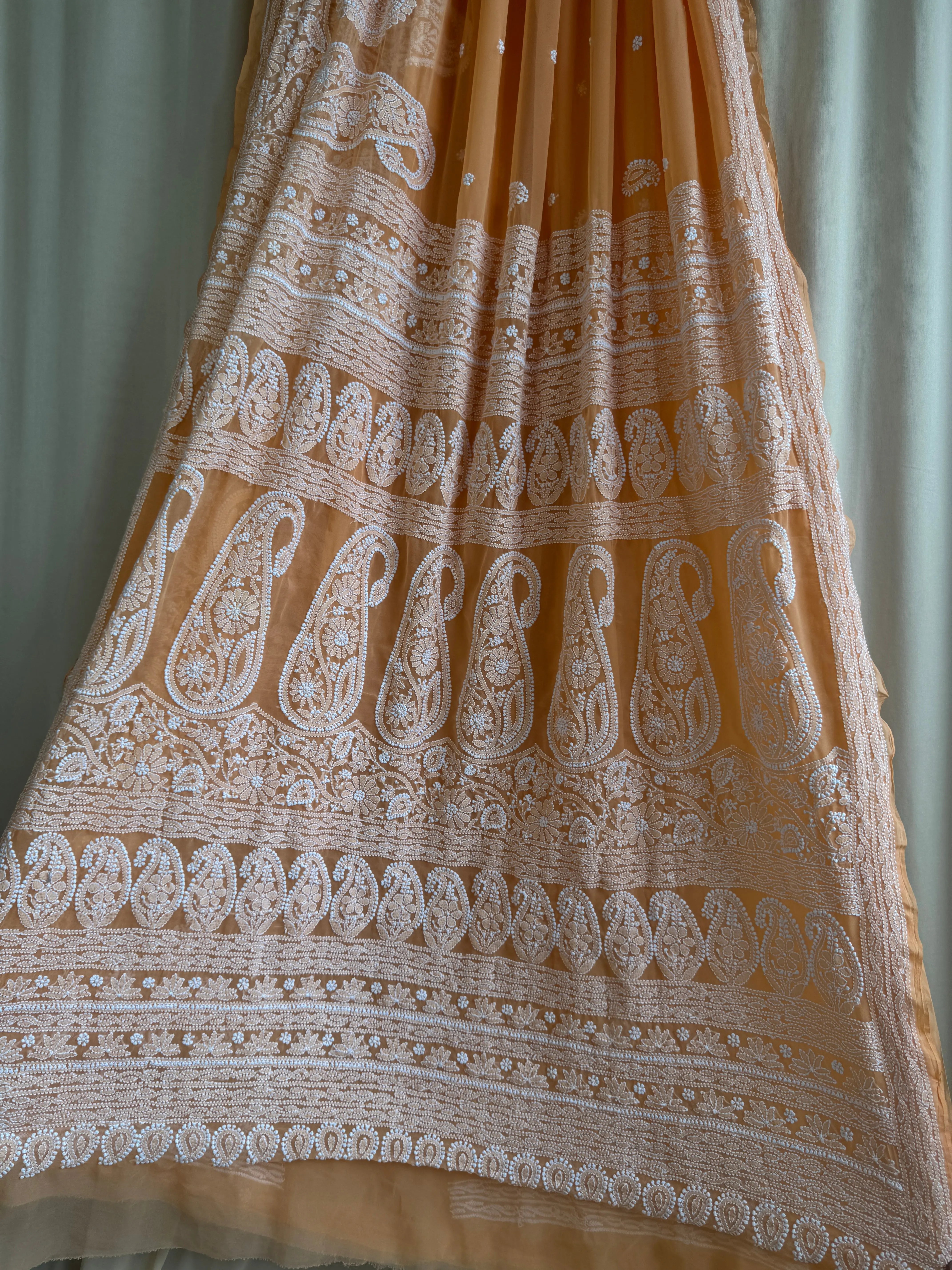Georgette Chikankari saree in Orange ARIAA CHIKANKARI