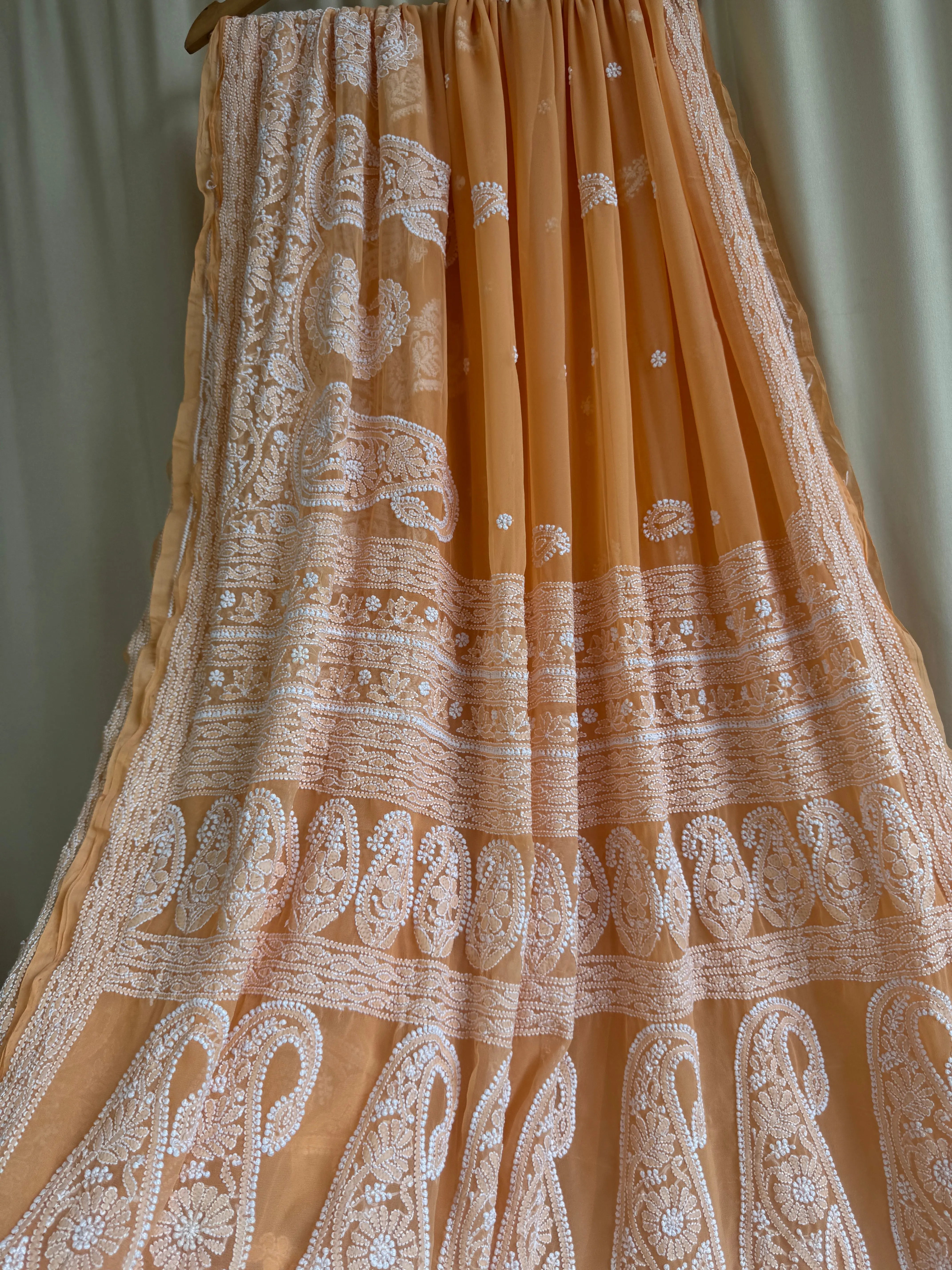 Georgette Chikankari saree in Orange ARIAA CHIKANKARI