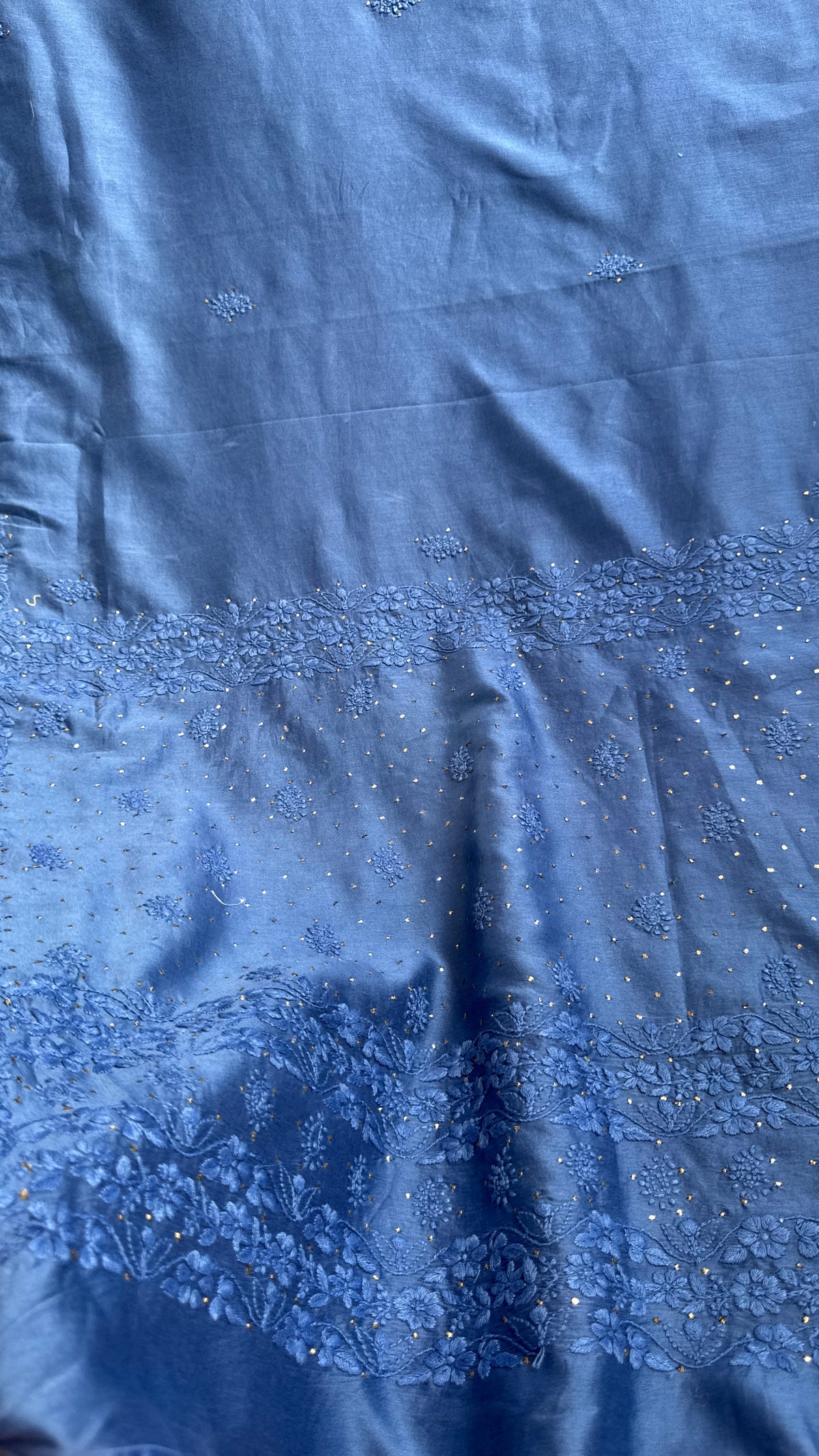 Pure Chanderi Chikankari saree in Blue