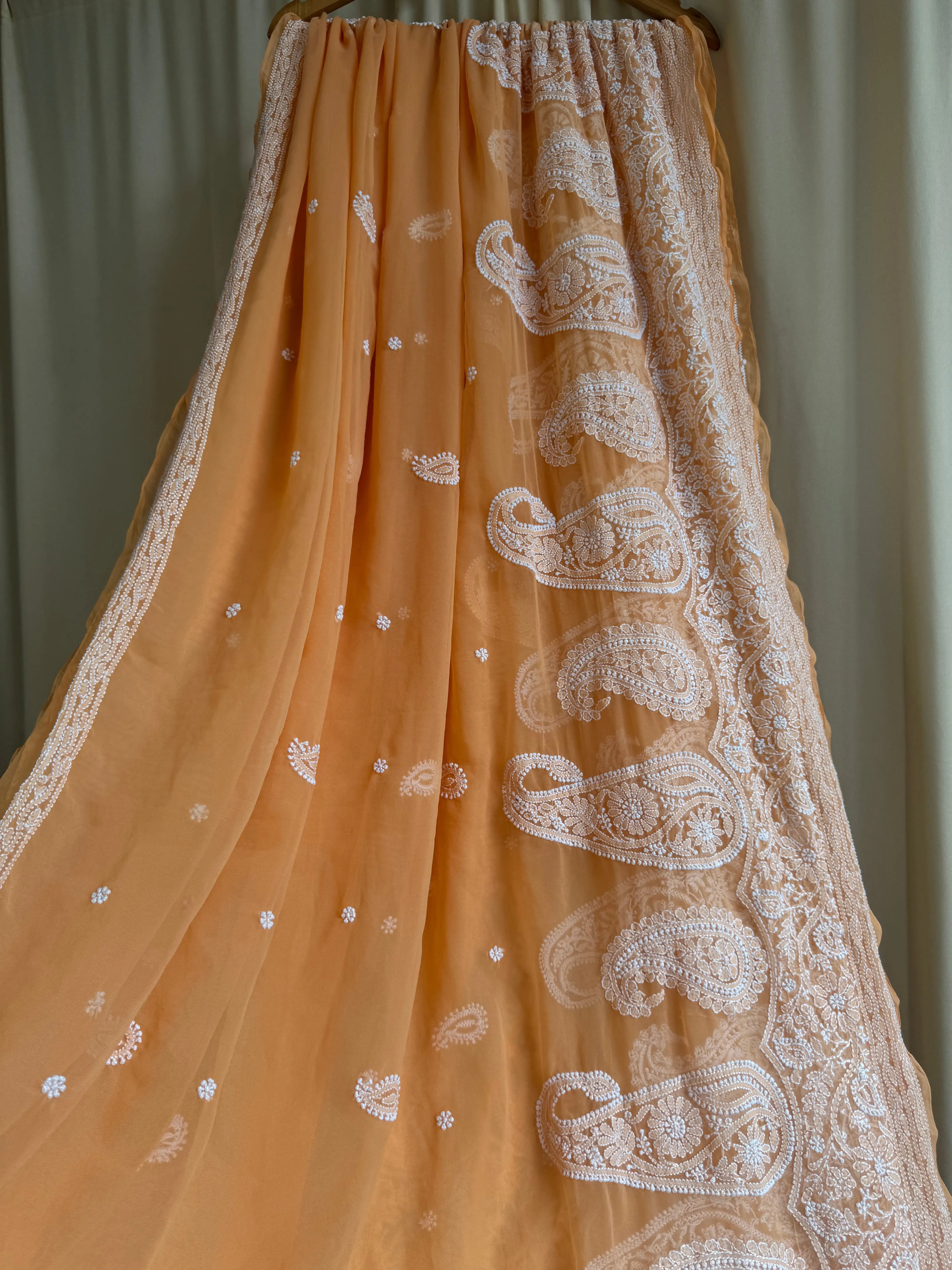 Georgette Chikankari saree in Orange ARIAA CHIKANKARI