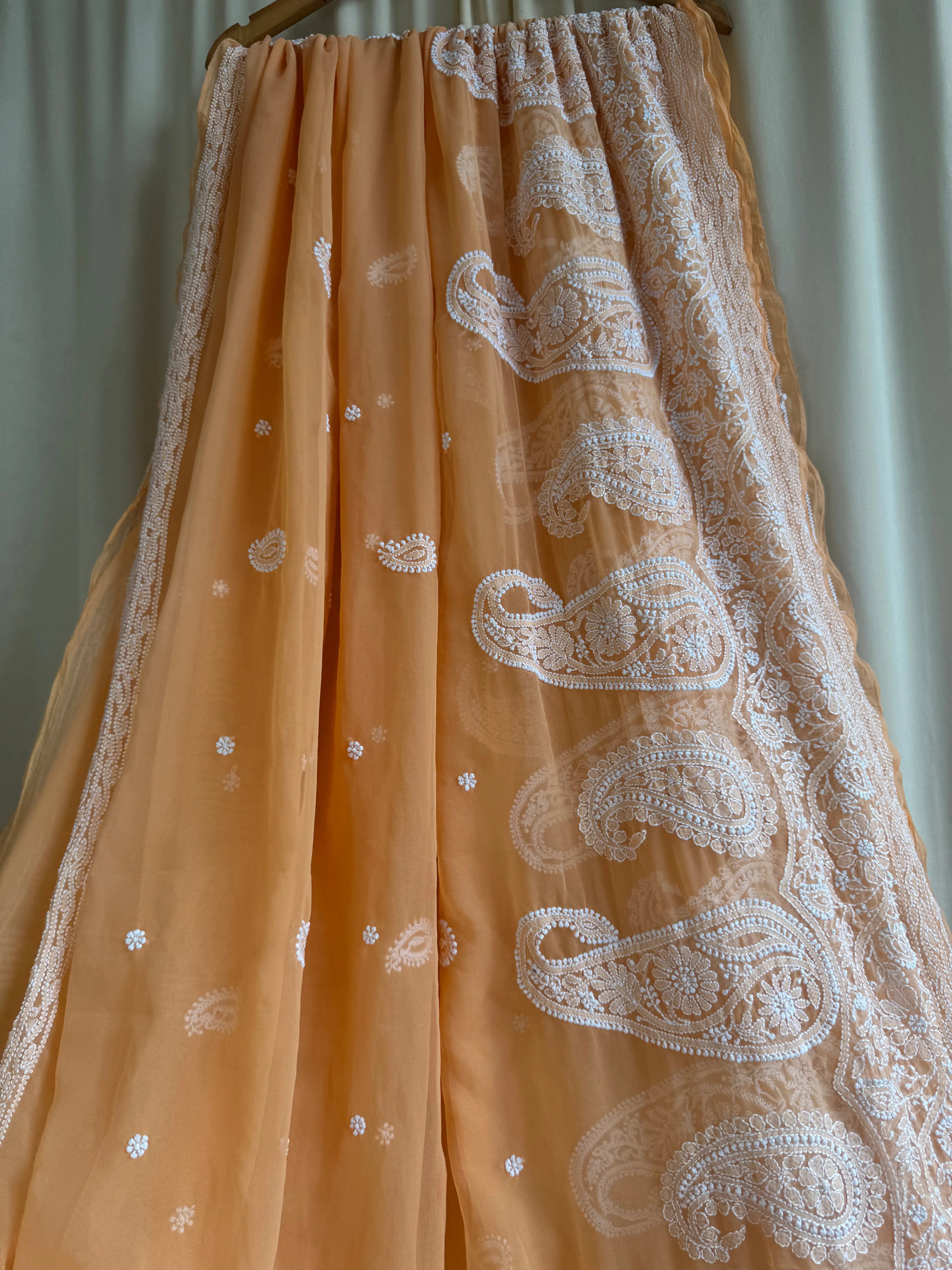 Georgette Chikankari saree in Orange ARIAA CHIKANKARI