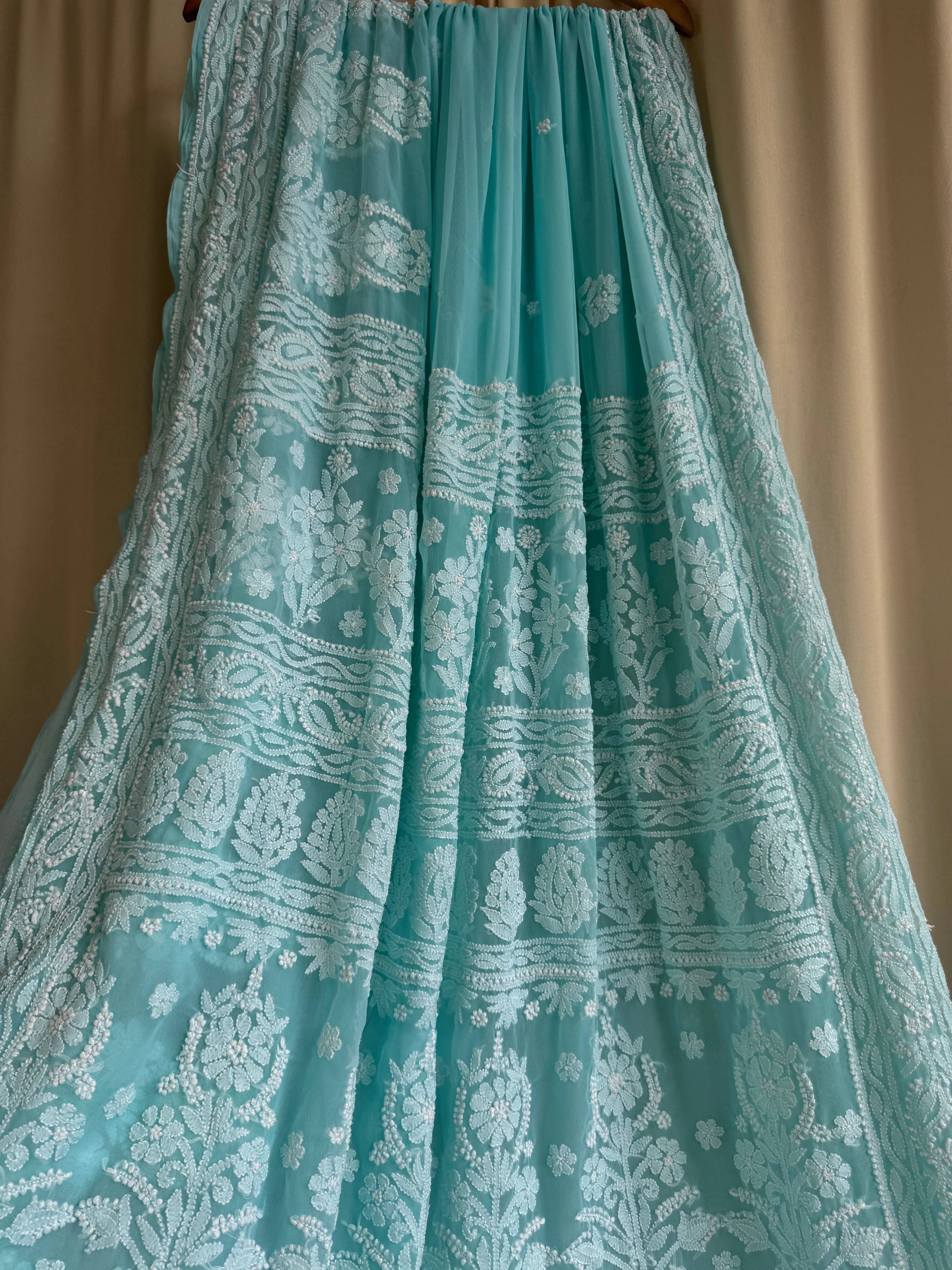 Georgette Chikankari saree in Blue ARIAA CHIKANKARI