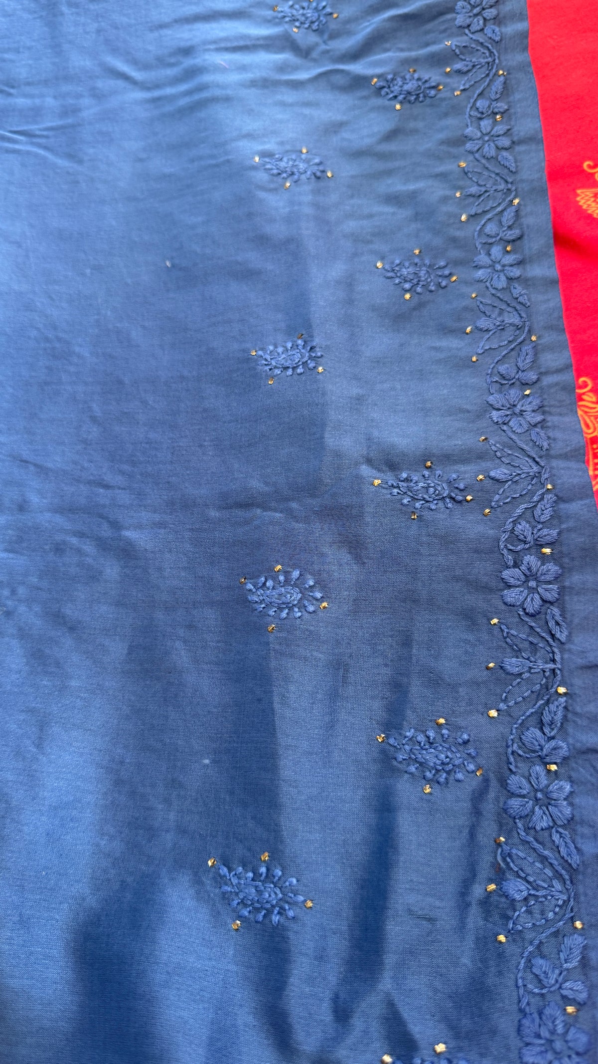 Pure Chanderi Chikankari saree in Blue