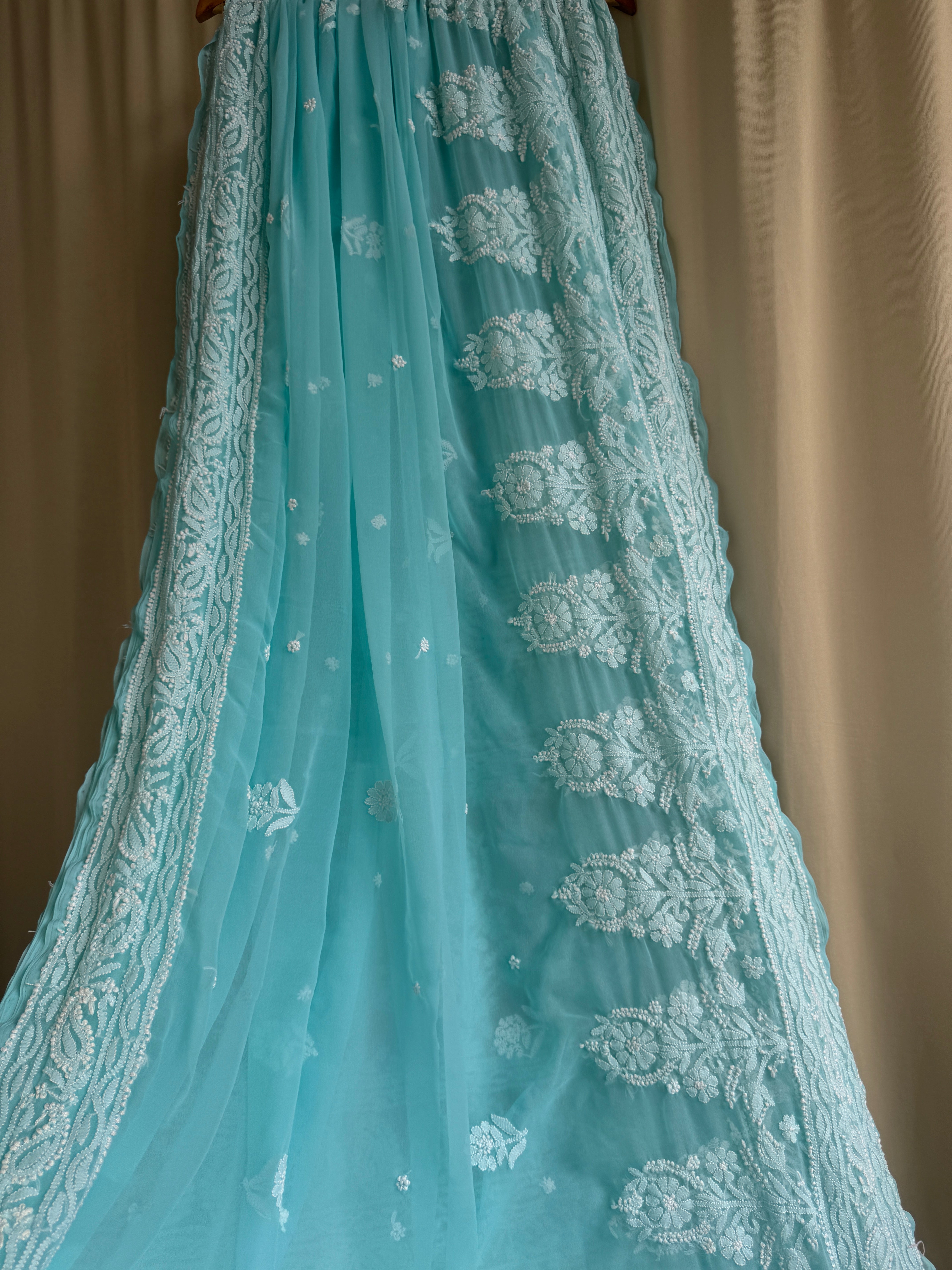 Georgette Chikankari saree in Blue