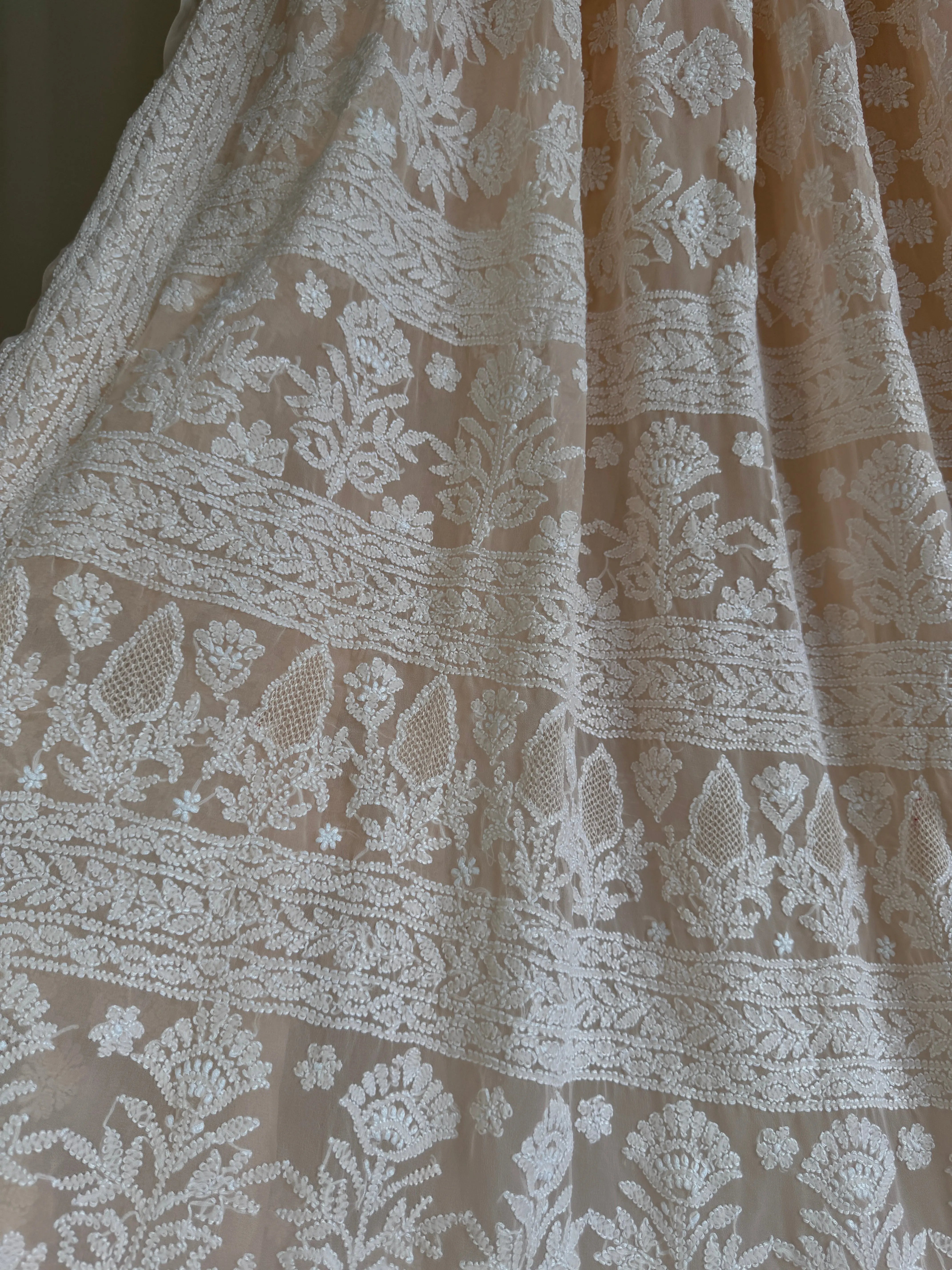 Georgette Chikankari saree in Peach ARIAA CHIKANKARI