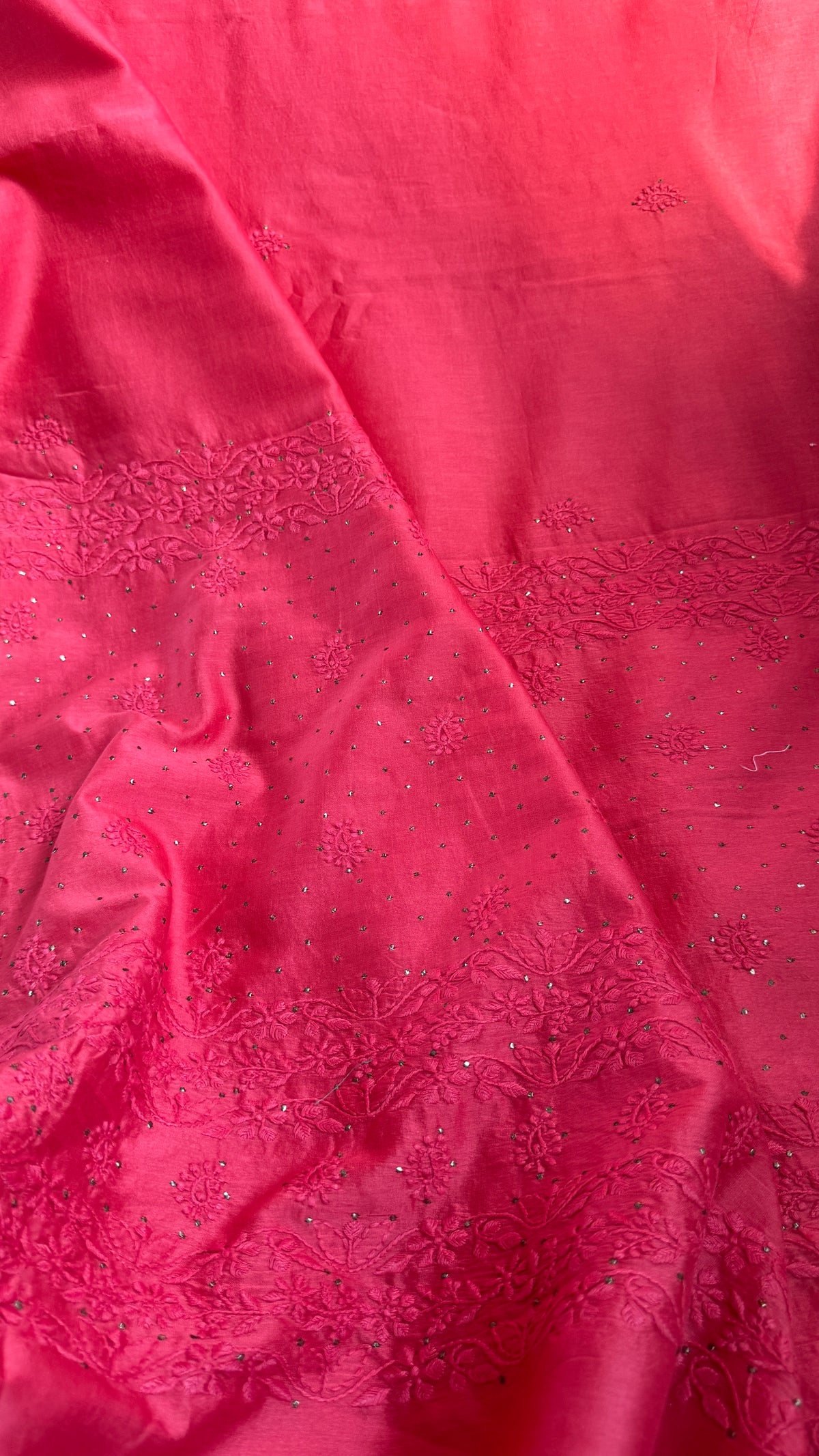 Pure Chanderi Chikankari saree in Carrot Red