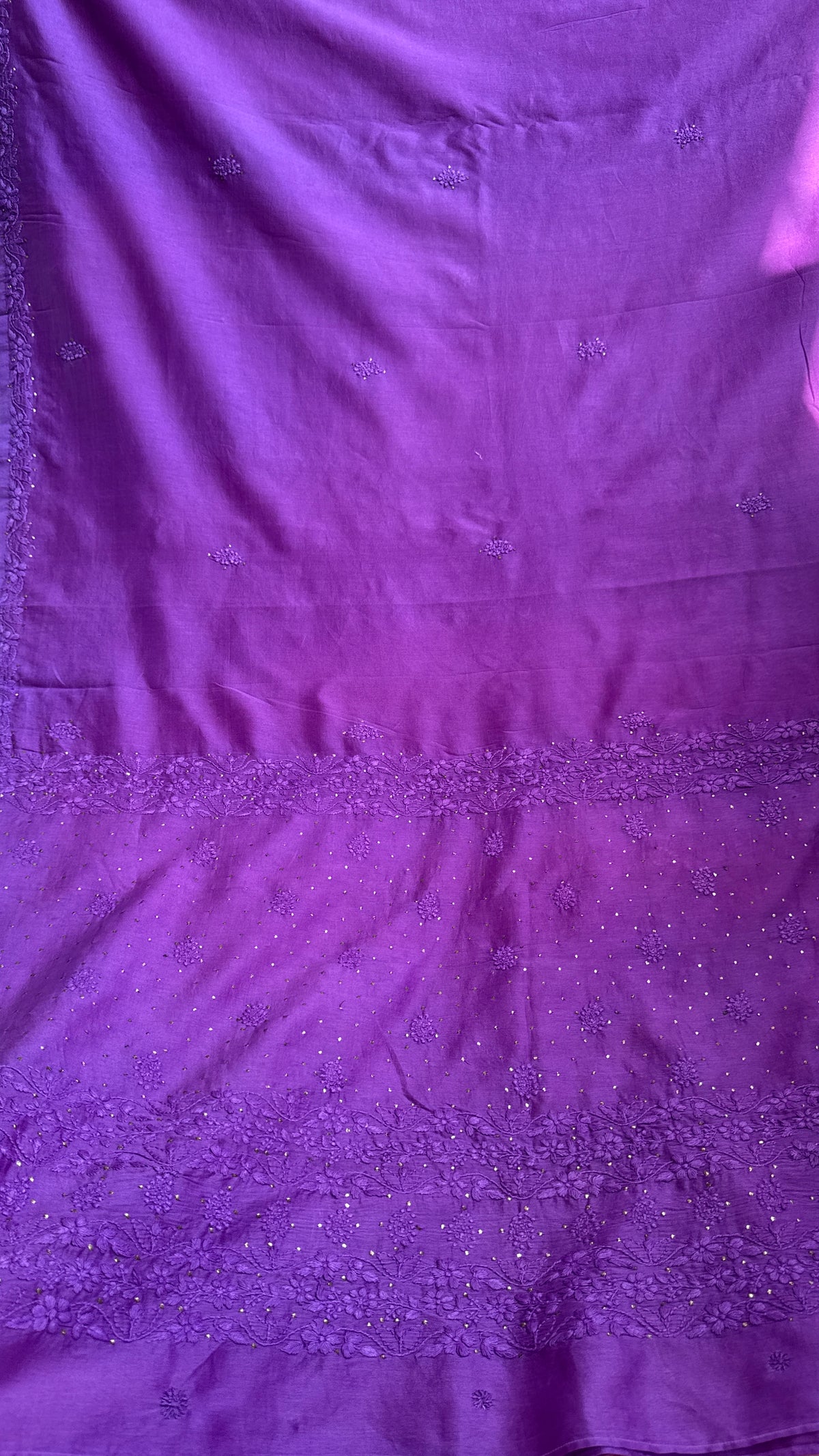 Pure Chanderi Chikankari saree in Purple