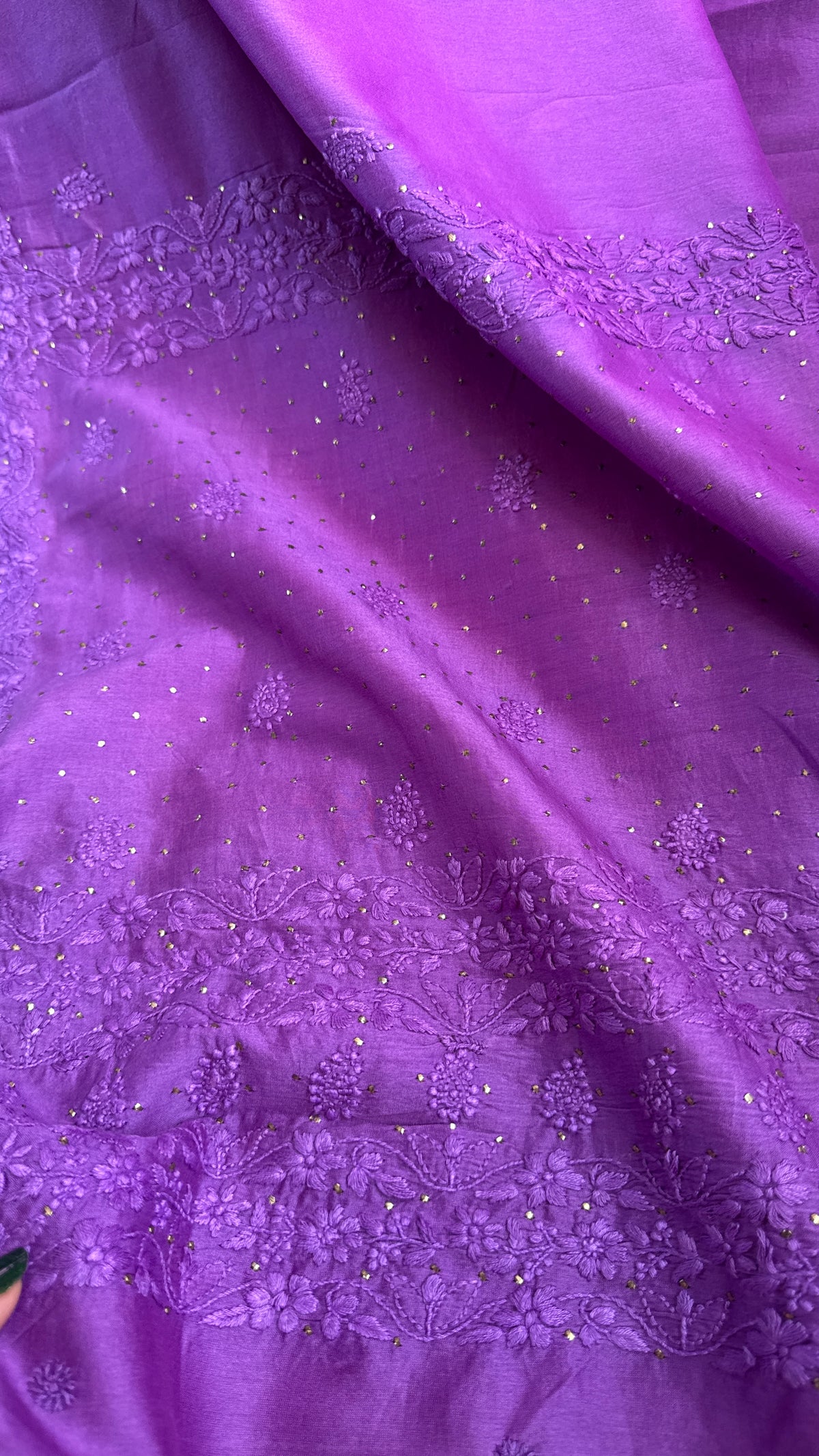 Pure Chanderi Chikankari saree in Purple