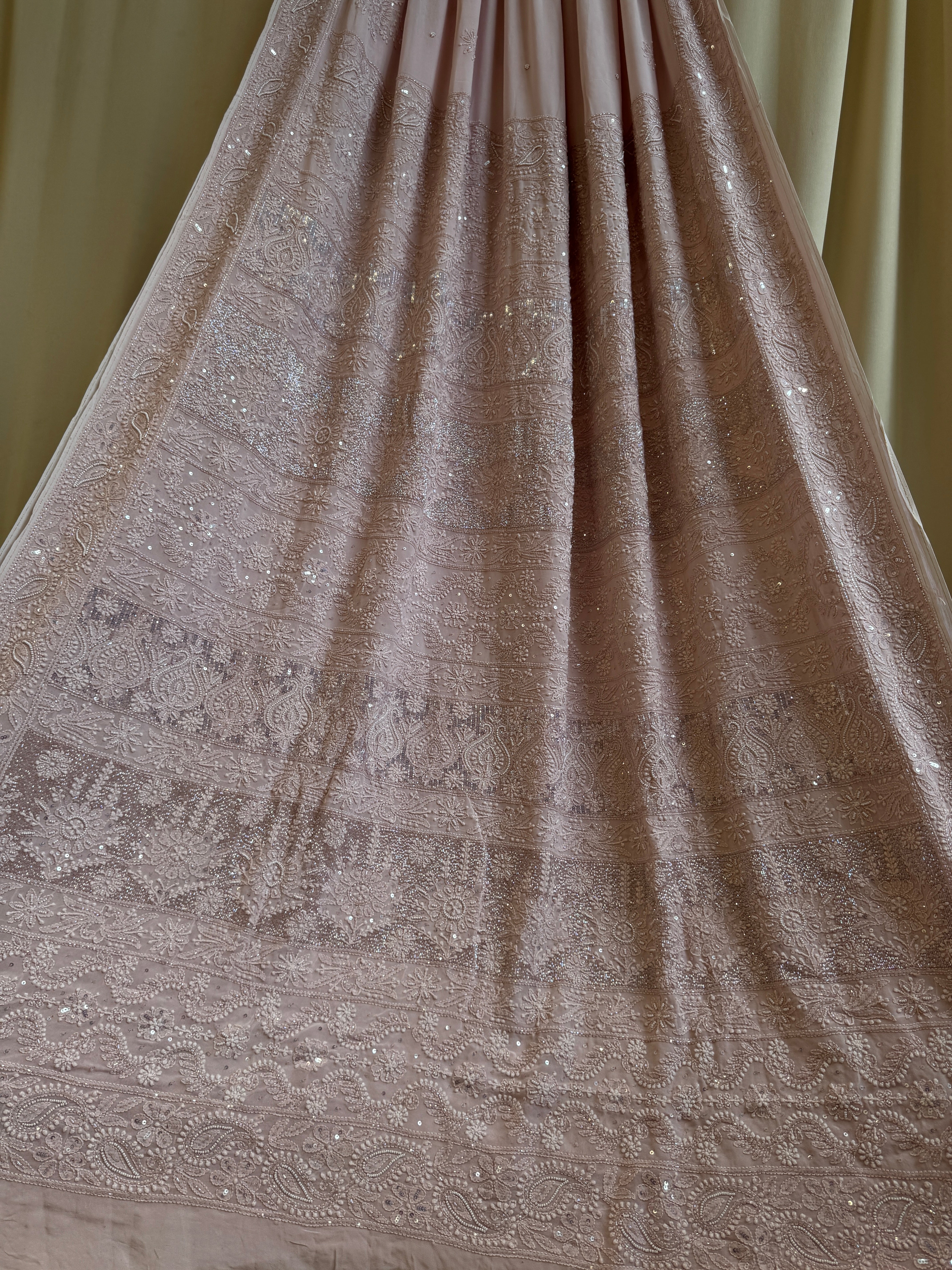 Viscose Rose Pink Chikankari saree with Pearl embellishments ARIAA CHIKANKARI