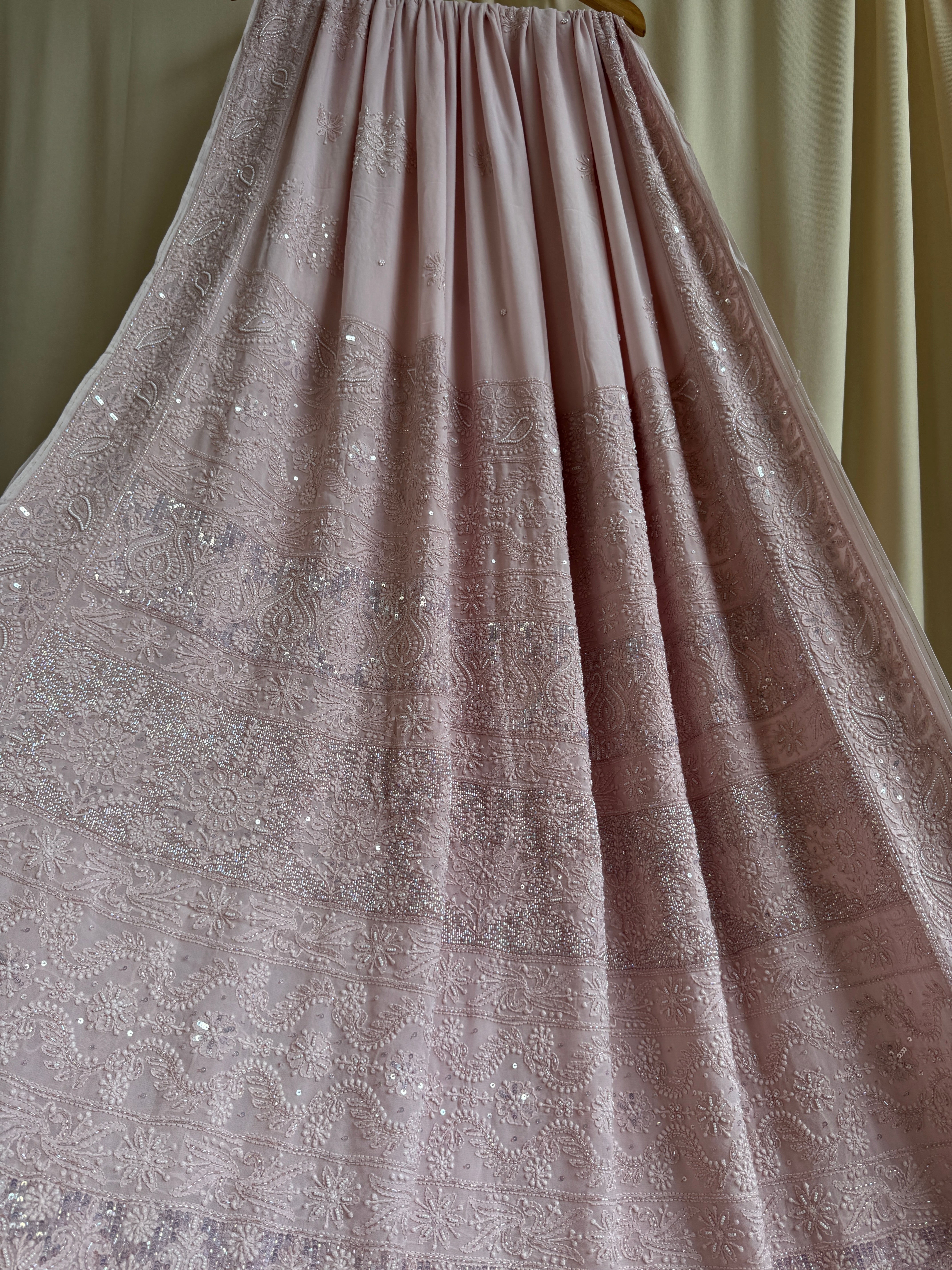 Viscose Rose Pink Chikankari saree with Pearl embellishments ARIAA CHIKANKARI