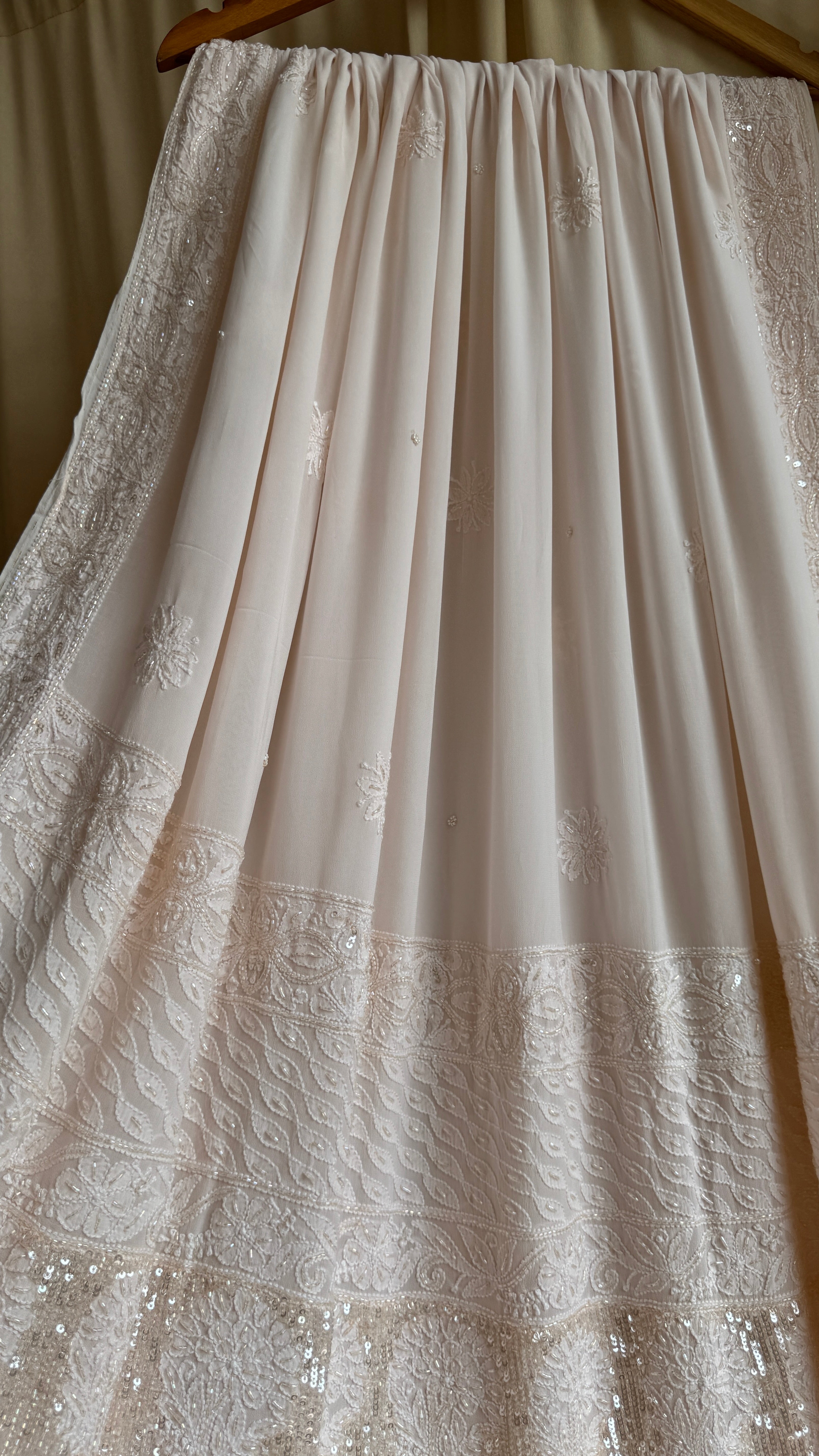 Viscose Chikankari saree with Pearl embellishments - Pale Pink