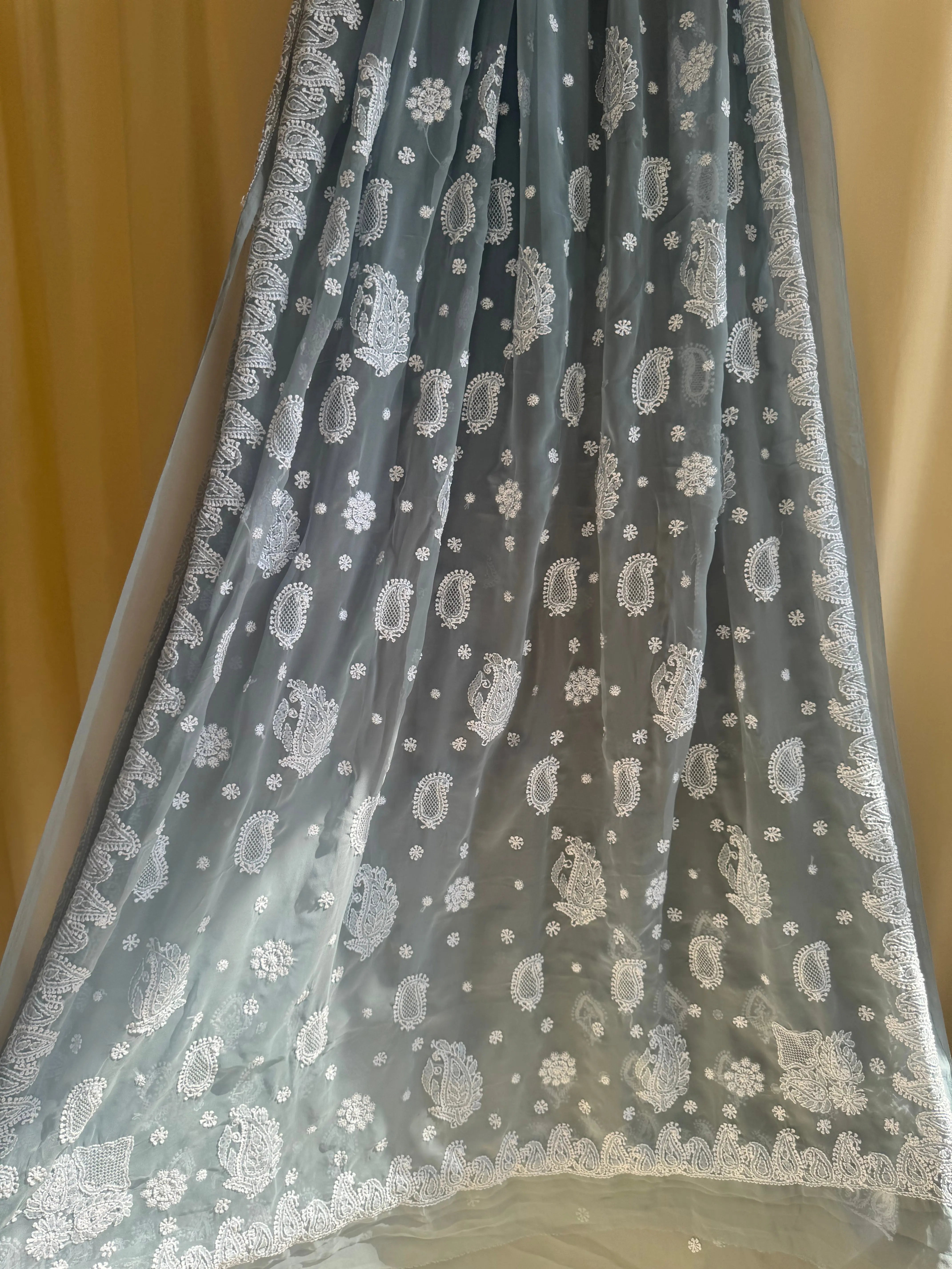 Georgette Chikankari saree in Grey ARIAA CHIKANKARI
