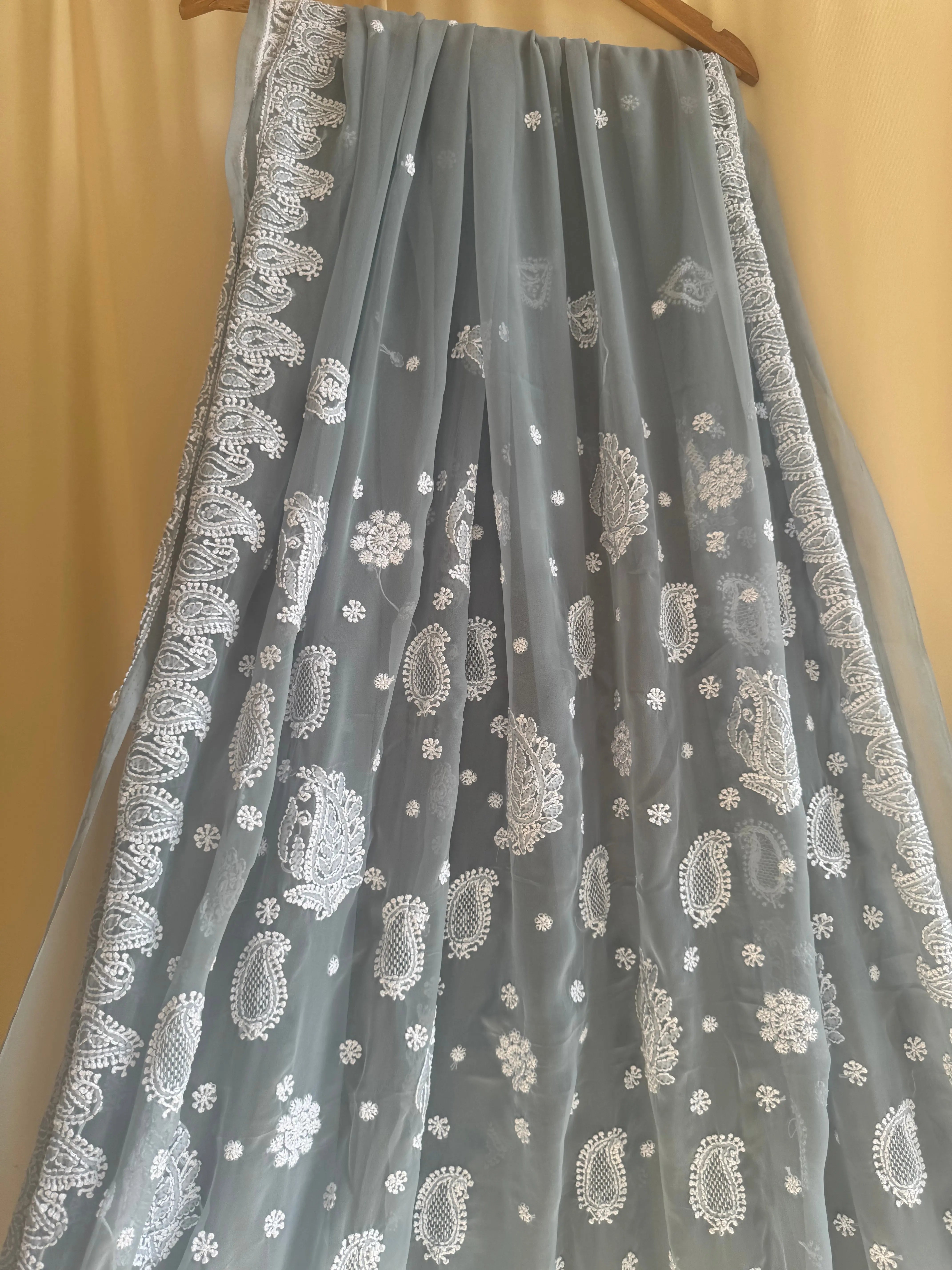 Georgette Chikankari saree in Grey ARIAA CHIKANKARI