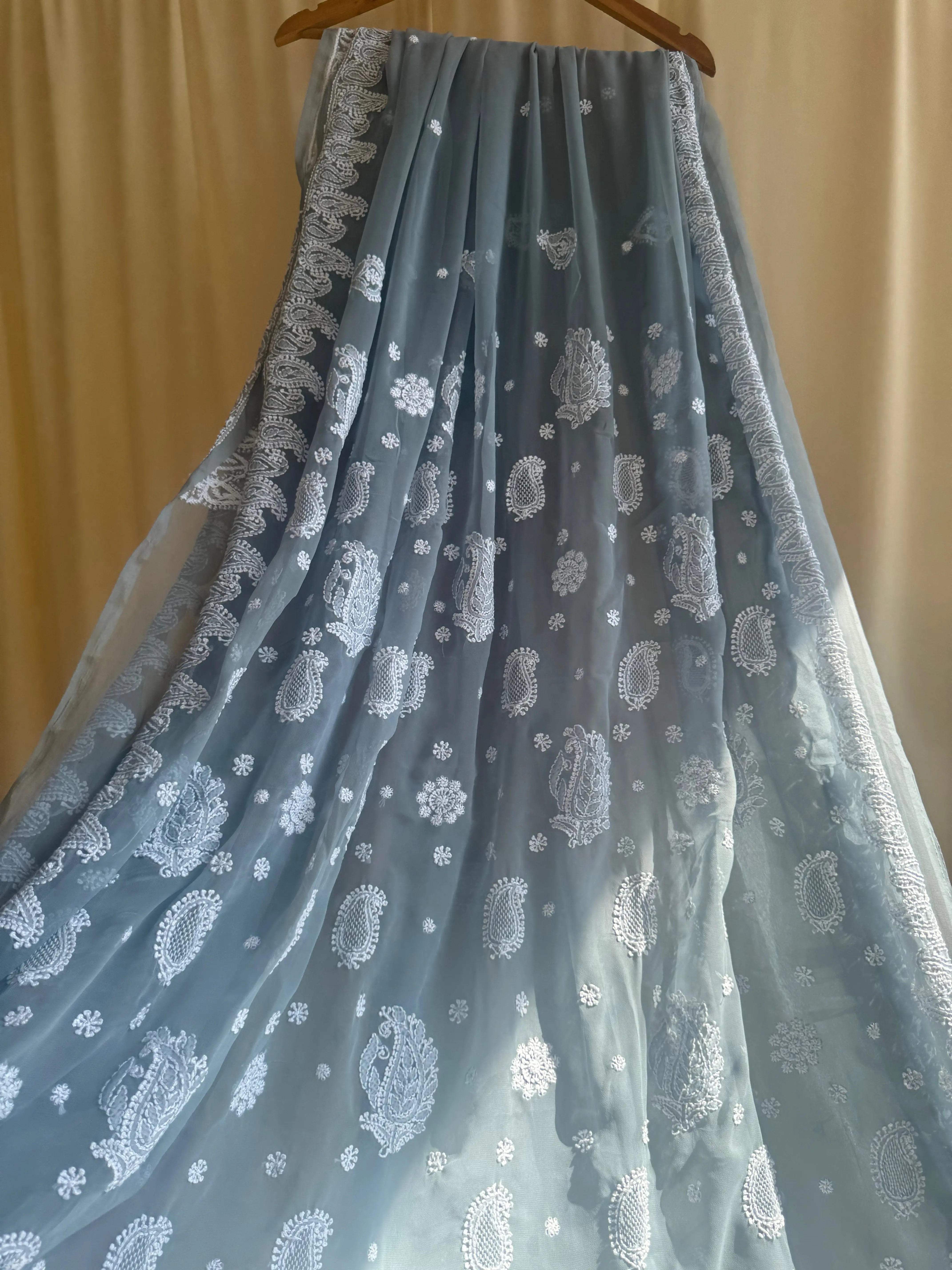 Georgette Chikankari saree in Grey ARIAA CHIKANKARI