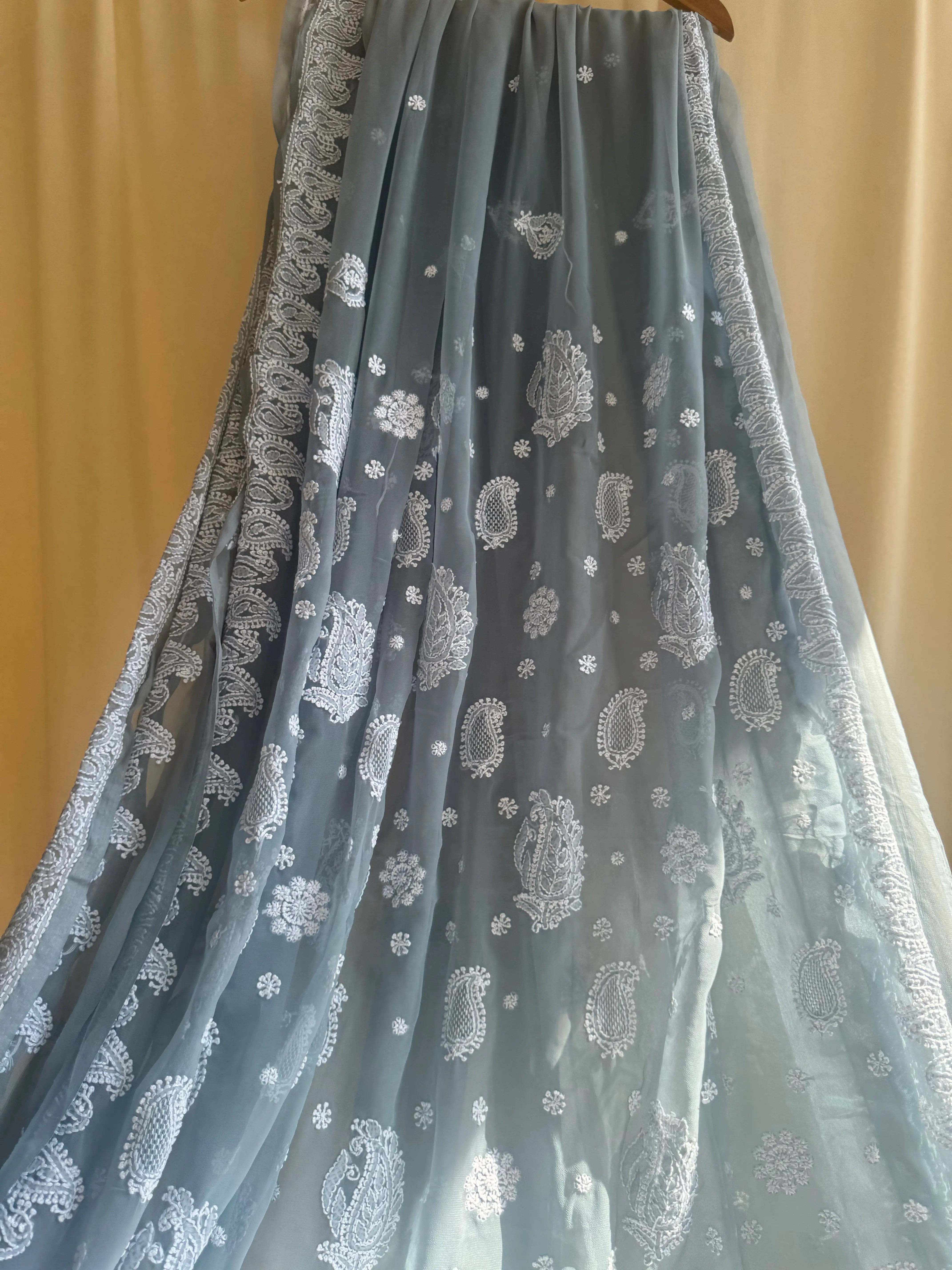 Georgette Chikankari saree in Grey ARIAA CHIKANKARI