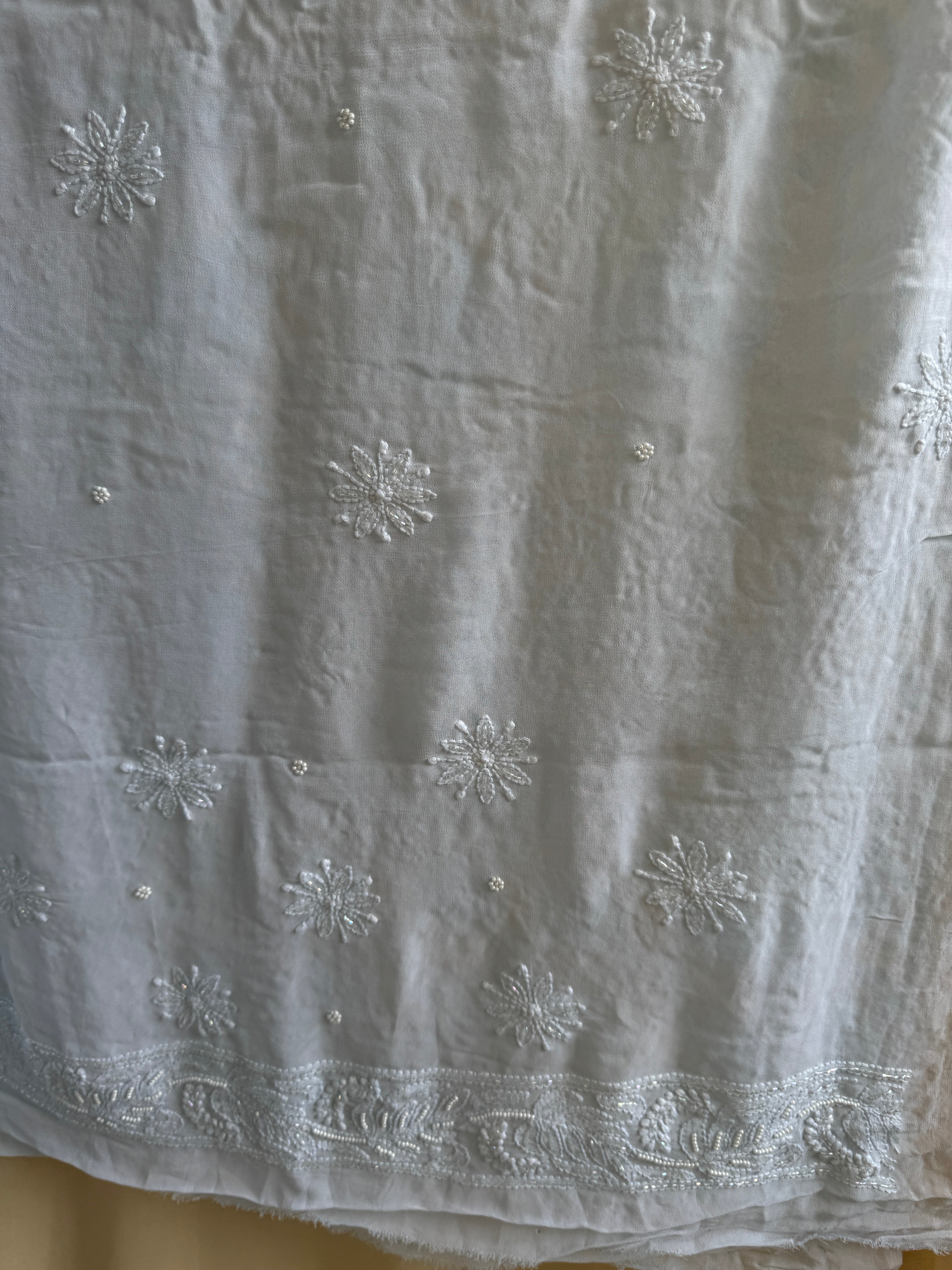Viscose Baby Blue Chikankari saree with Pearl embellishments ARIAA CHIKANKARI