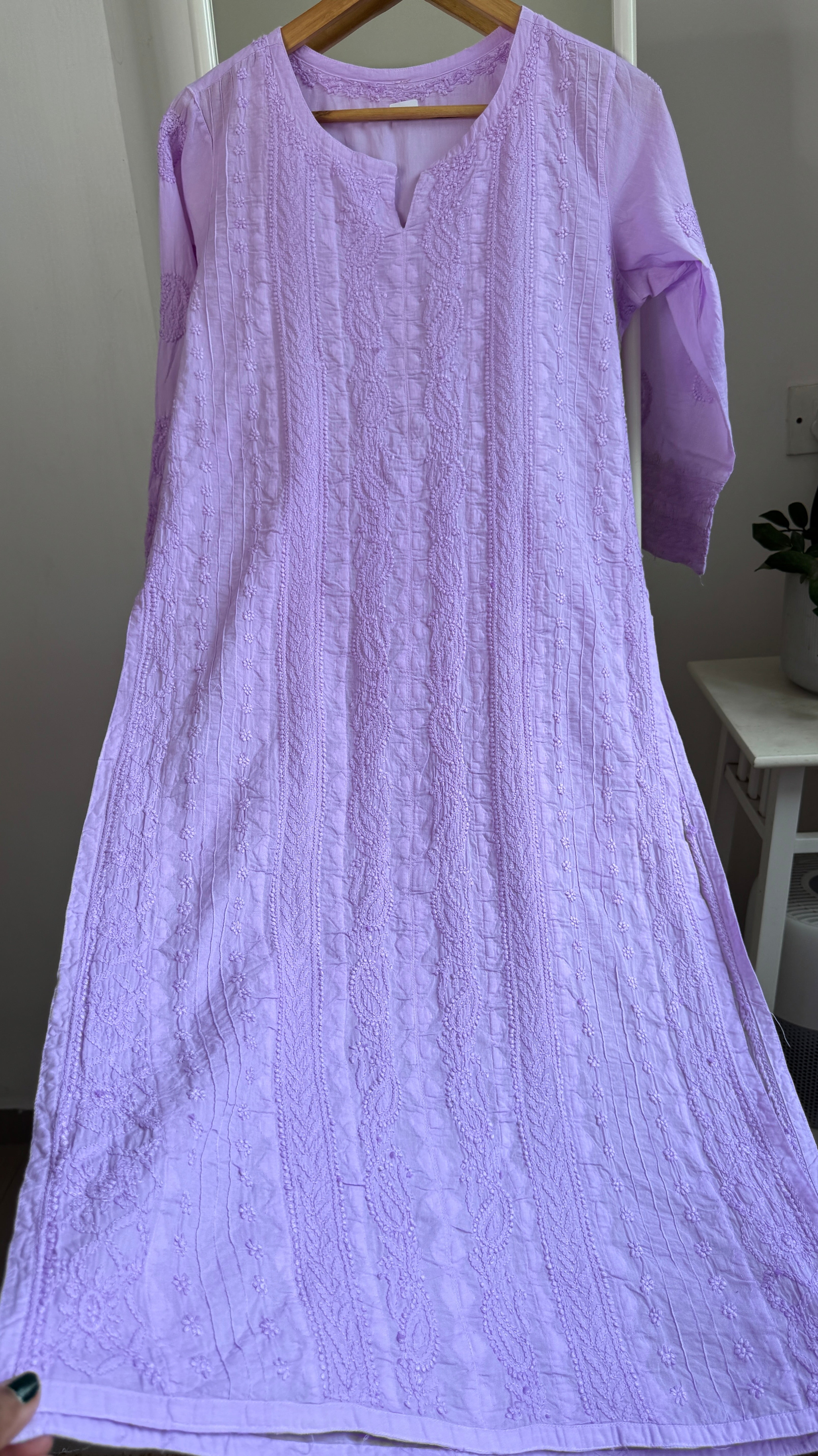 Pure Cotton Chikankari Full Jaal Kurti - Lilac - Gul Collection