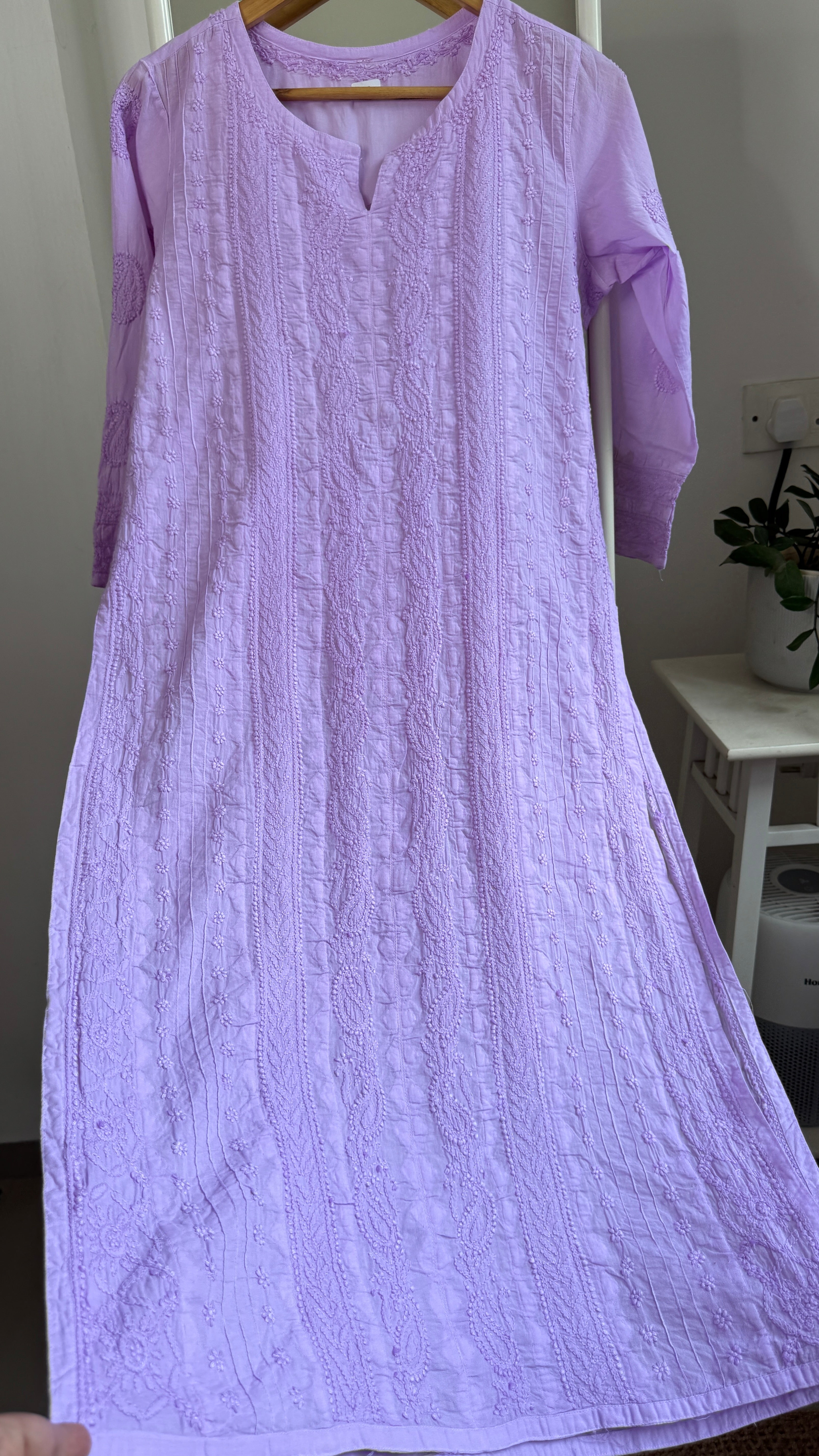 Pure Cotton Chikankari Full Jaal Kurti - Lilac - Gul Collection