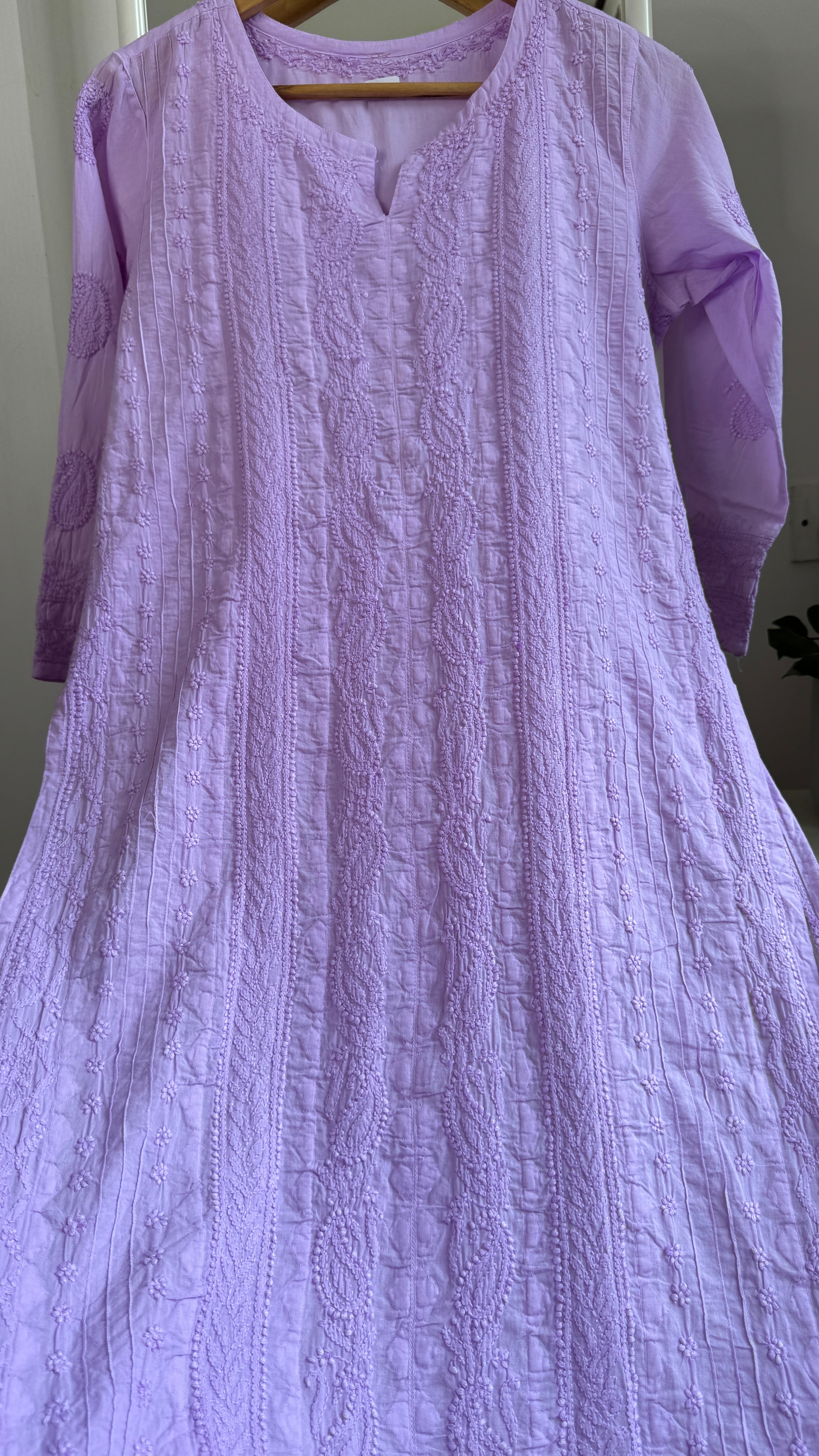 Pure Cotton Chikankari Full Jaal Kurti - Lilac - Gul Collection