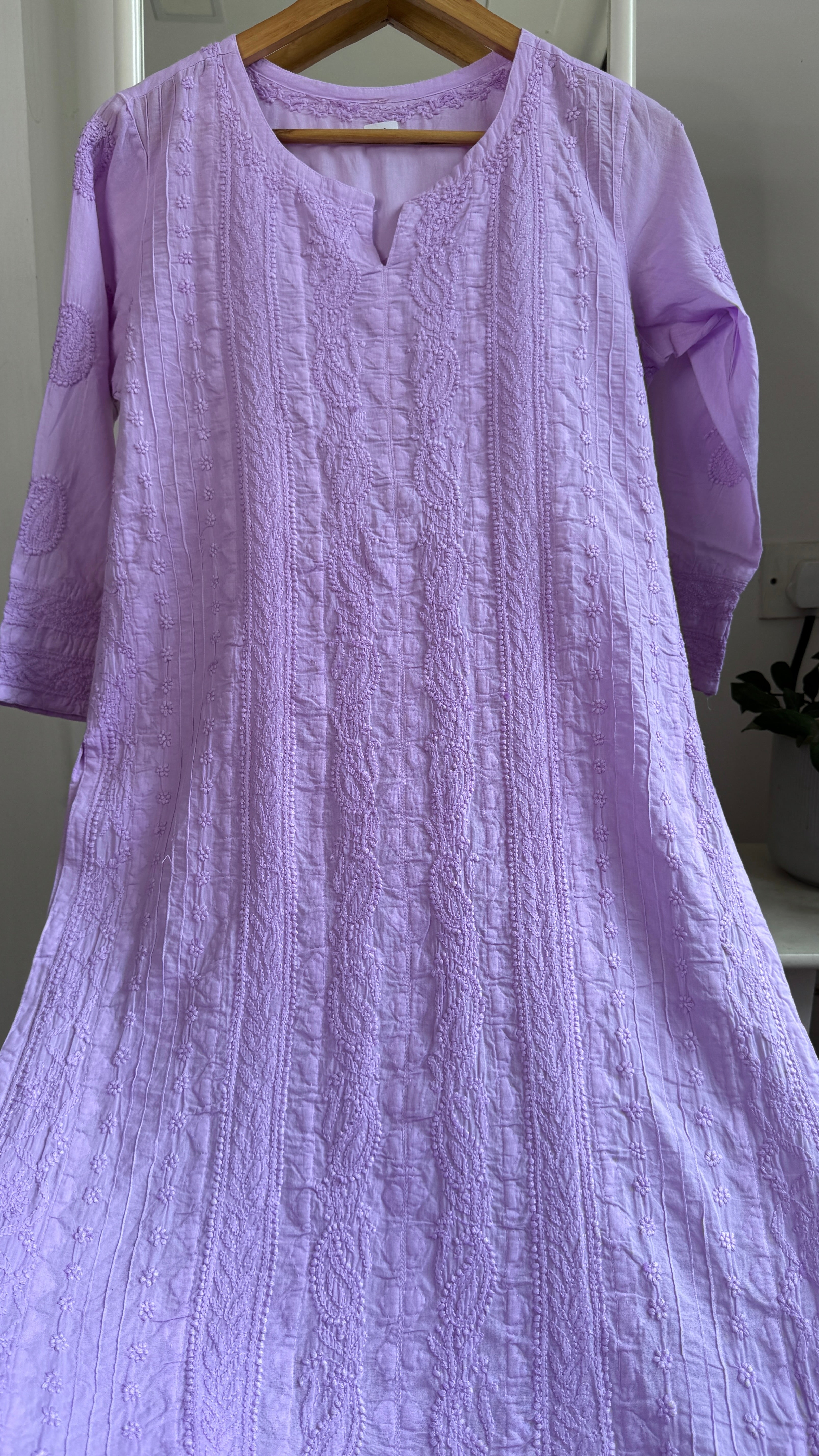 Pure Cotton Chikankari Full Jaal Kurti - Lilac - Gul Collection