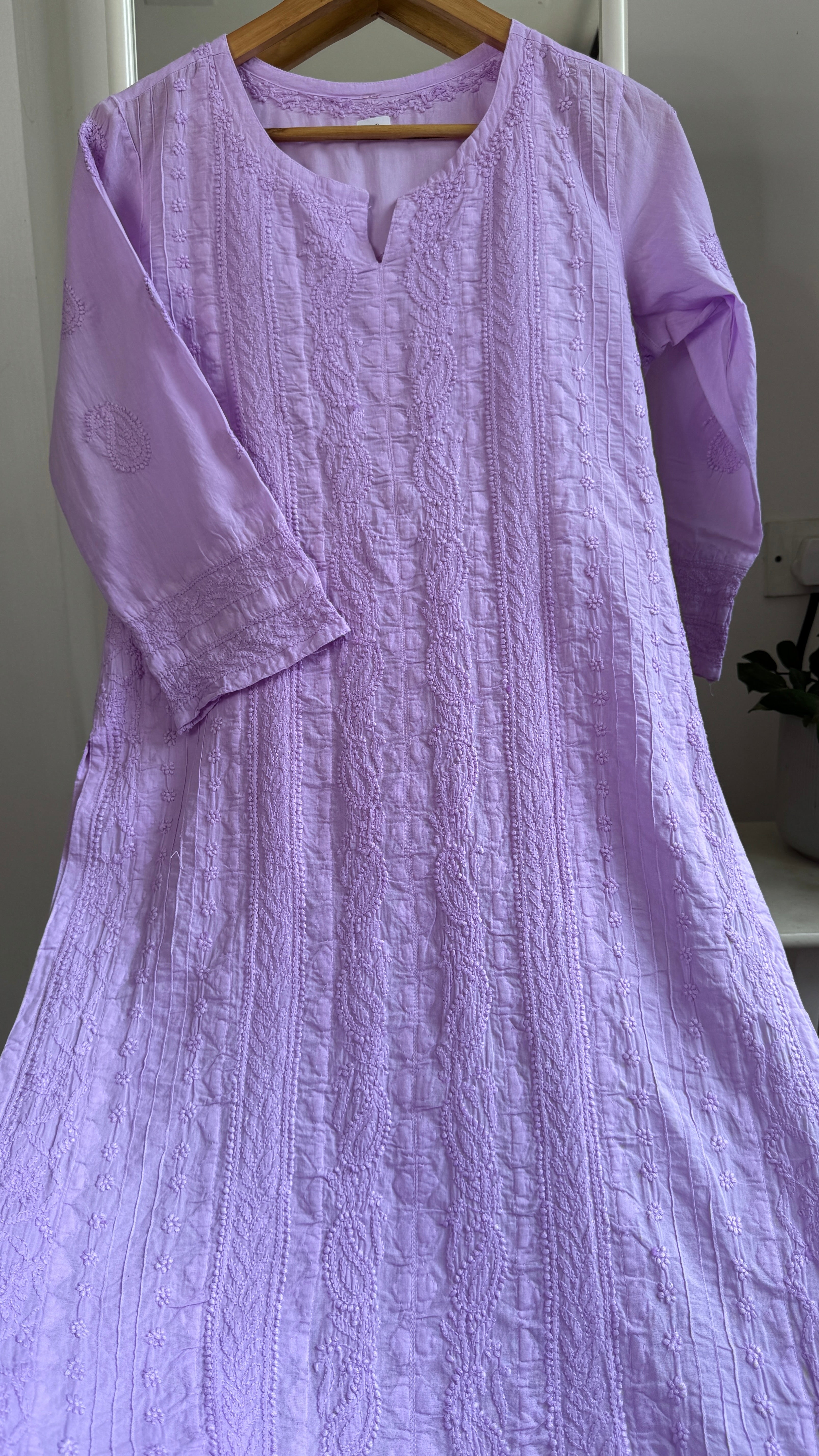 Pure Cotton Chikankari Full Jaal Kurti - Lilac - Gul Collection