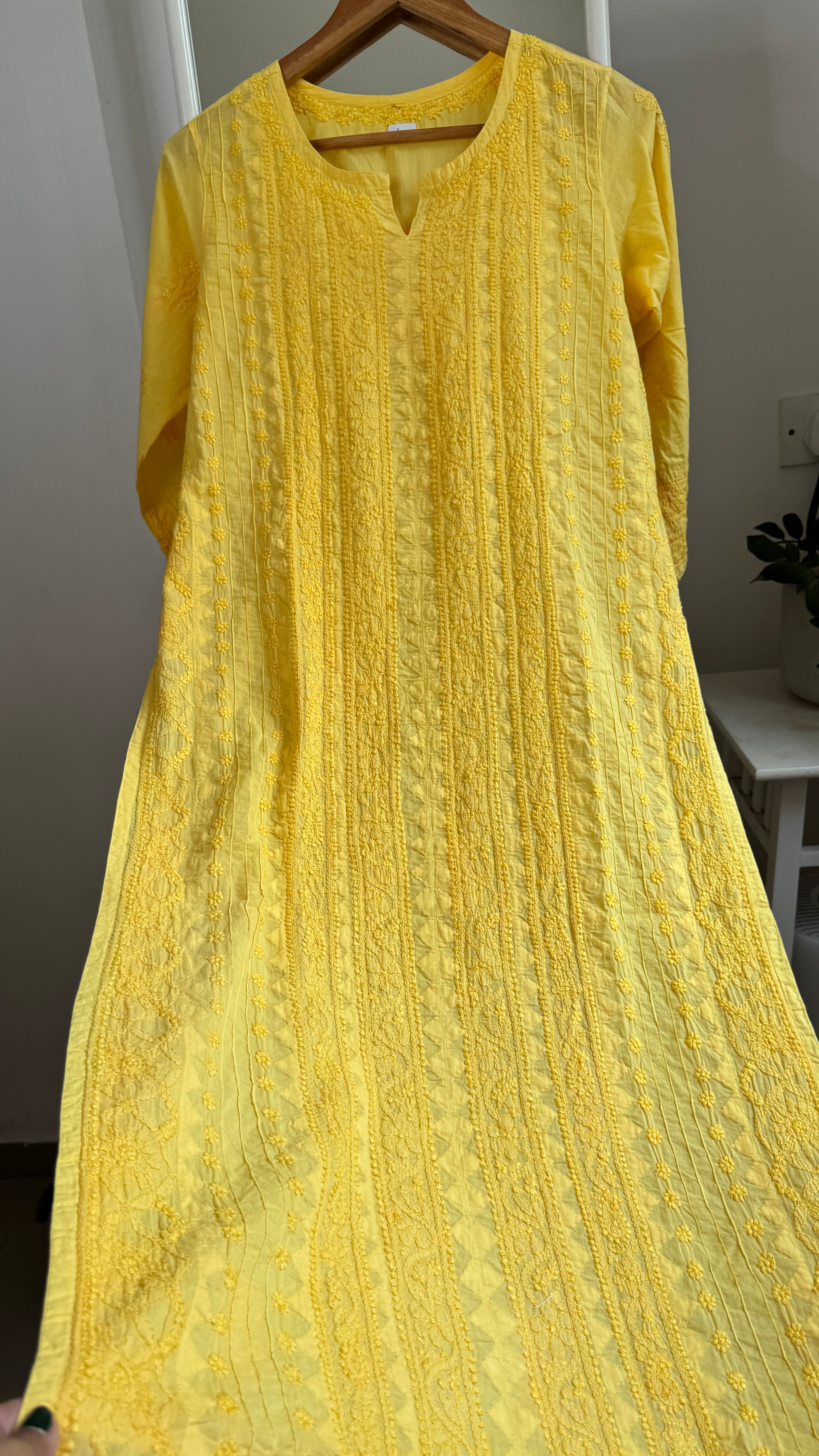 Pure Cotton Chikankari Full Jaal Kurti - Yellow - Gul Collection