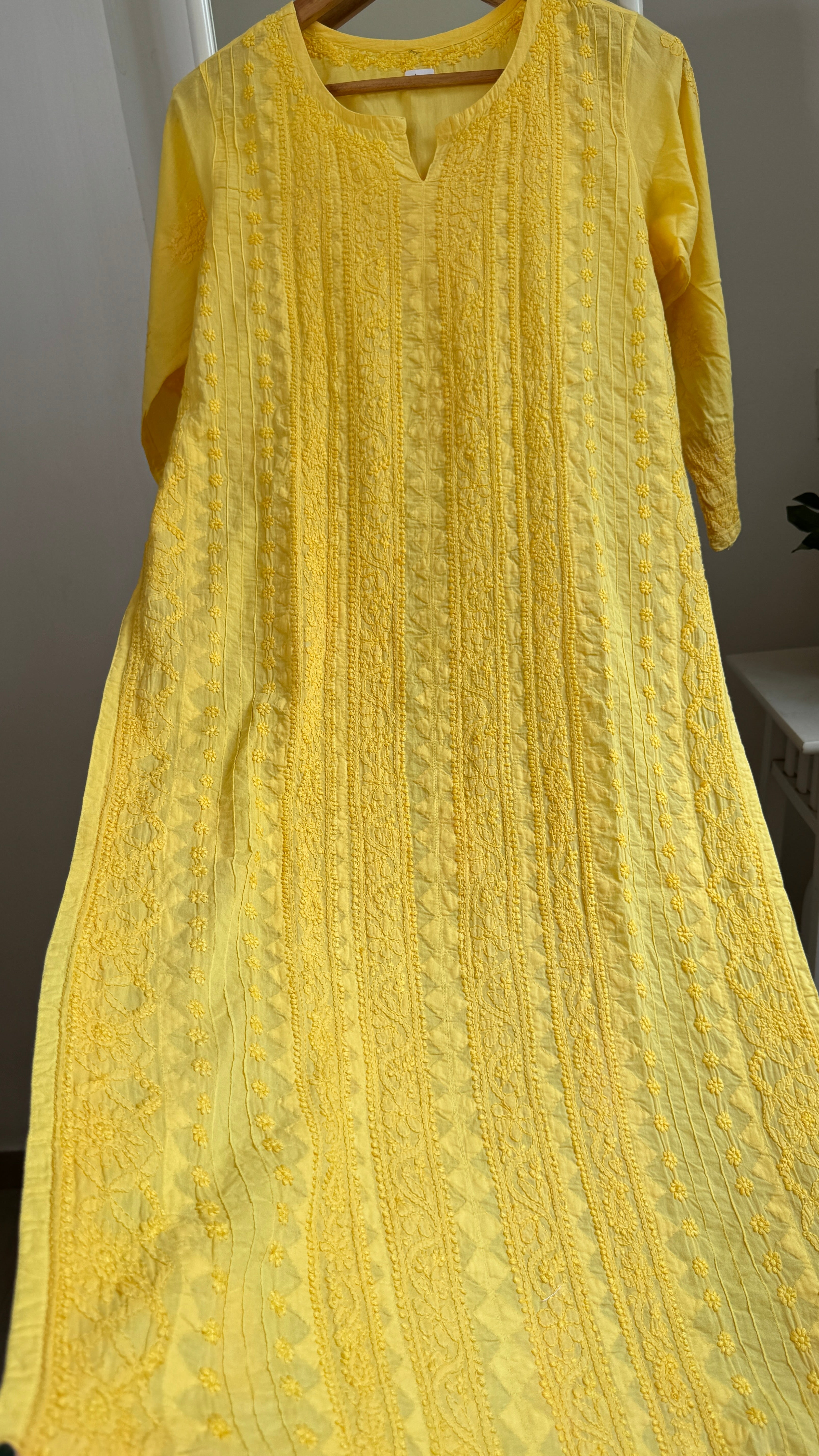 Pure Cotton Chikankari Full Jaal Kurti - Yellow - Gul Collection