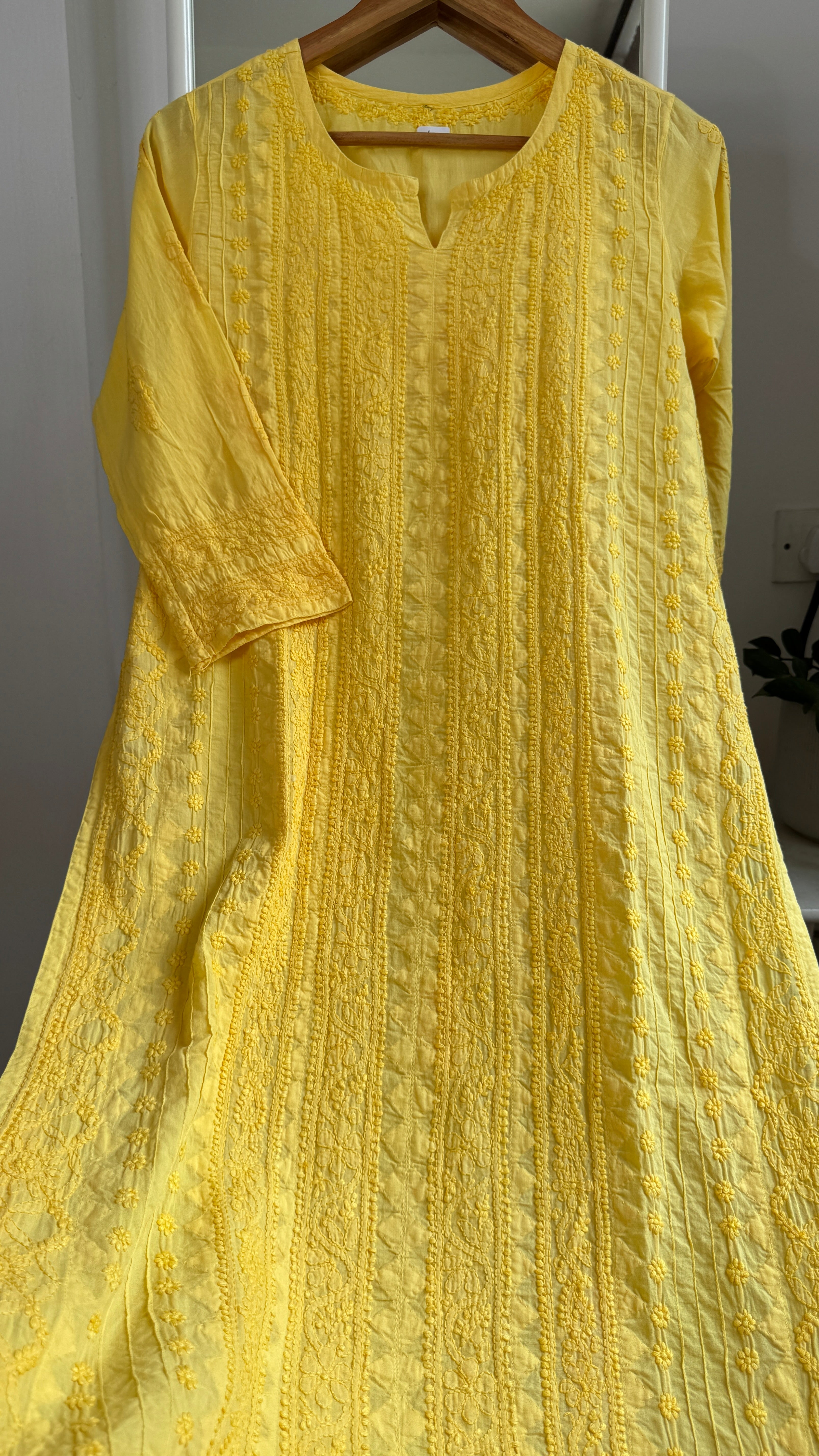 Pure Cotton Chikankari Full Jaal Kurti - Yellow - Gul Collection