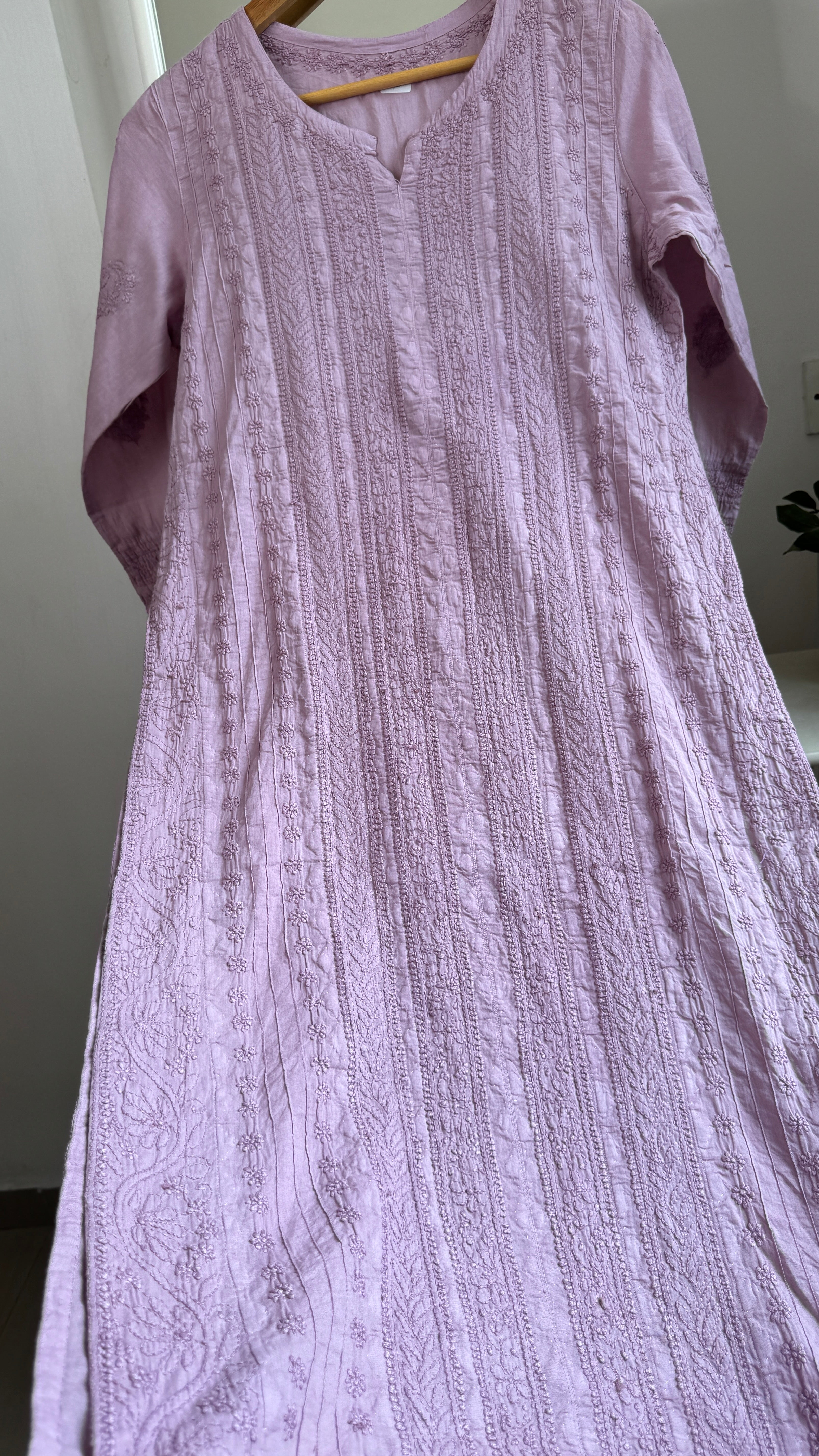 Pure Cotton Chikankari Full Jaal Kurti - Mauve - Gul Collection
