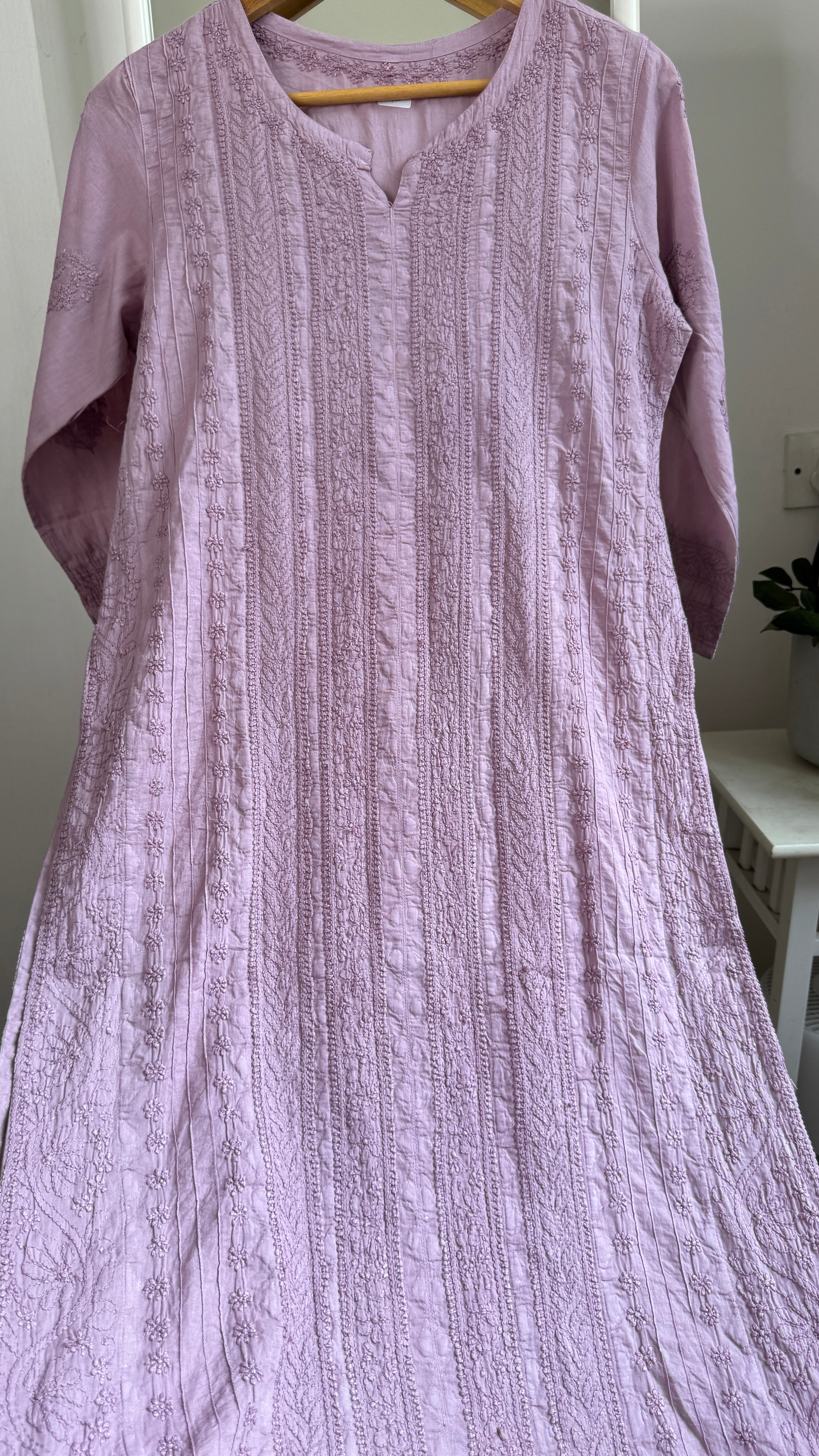 Pure Cotton Chikankari Full Jaal Kurti - Mauve - Gul Collection