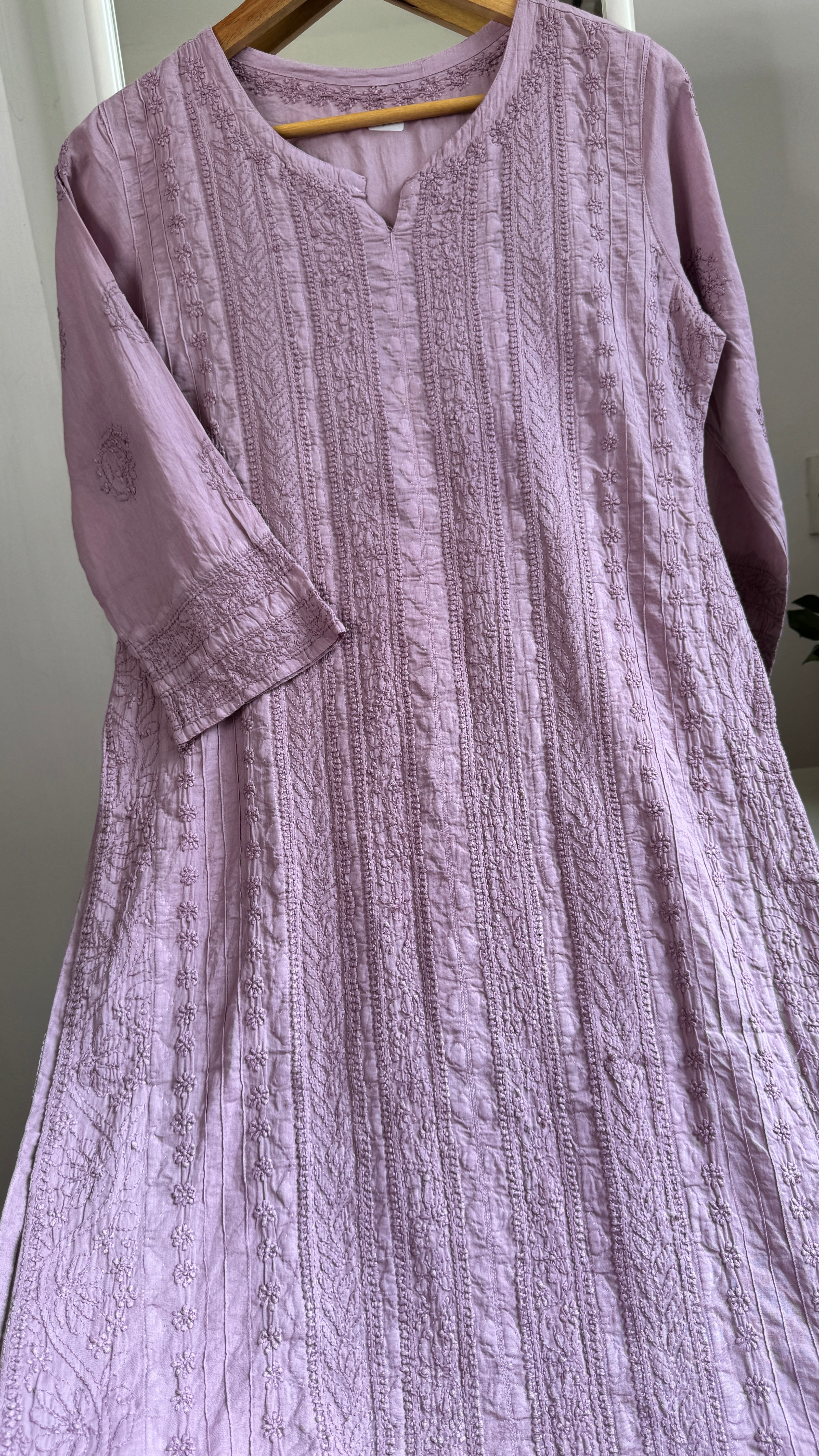 Pure Cotton Chikankari Full Jaal Kurti - Mauve - Gul Collection