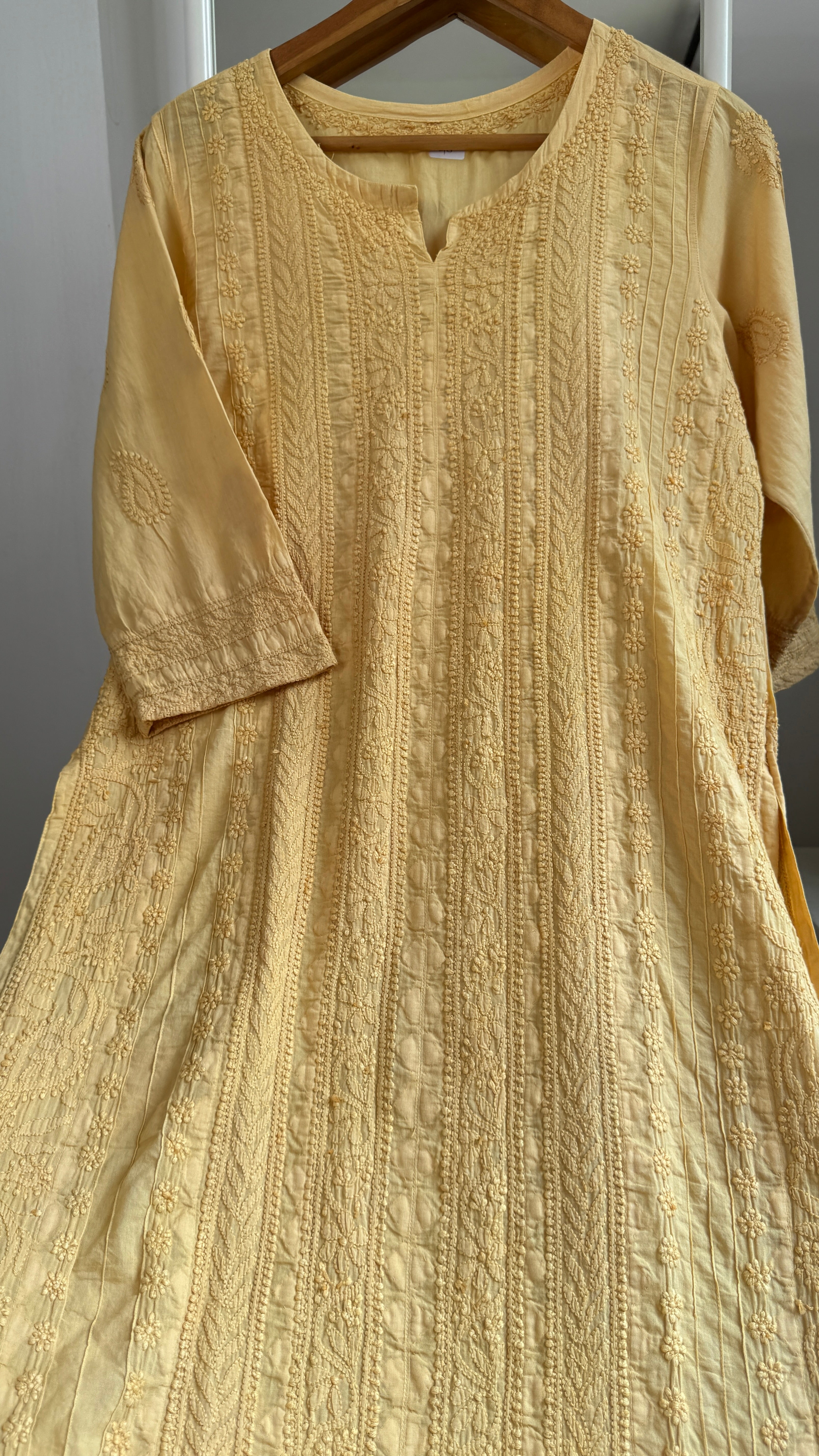Pure Cotton Chikankari Full Jaal Kurti - Yellow - Gul Collection