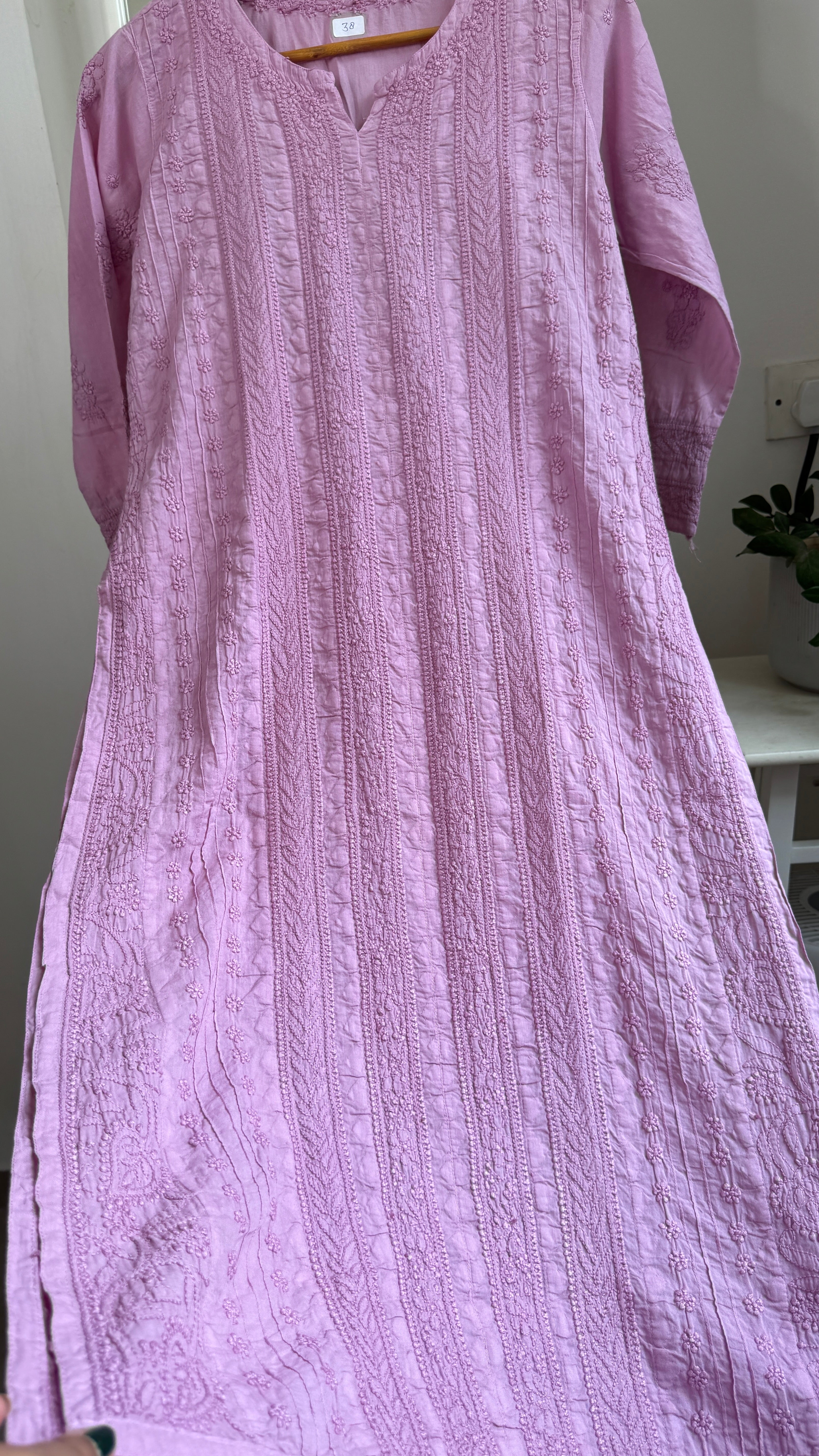 Pure Cotton Chikankari Full Jaal Kurti - Rose Pink - Gul Collection