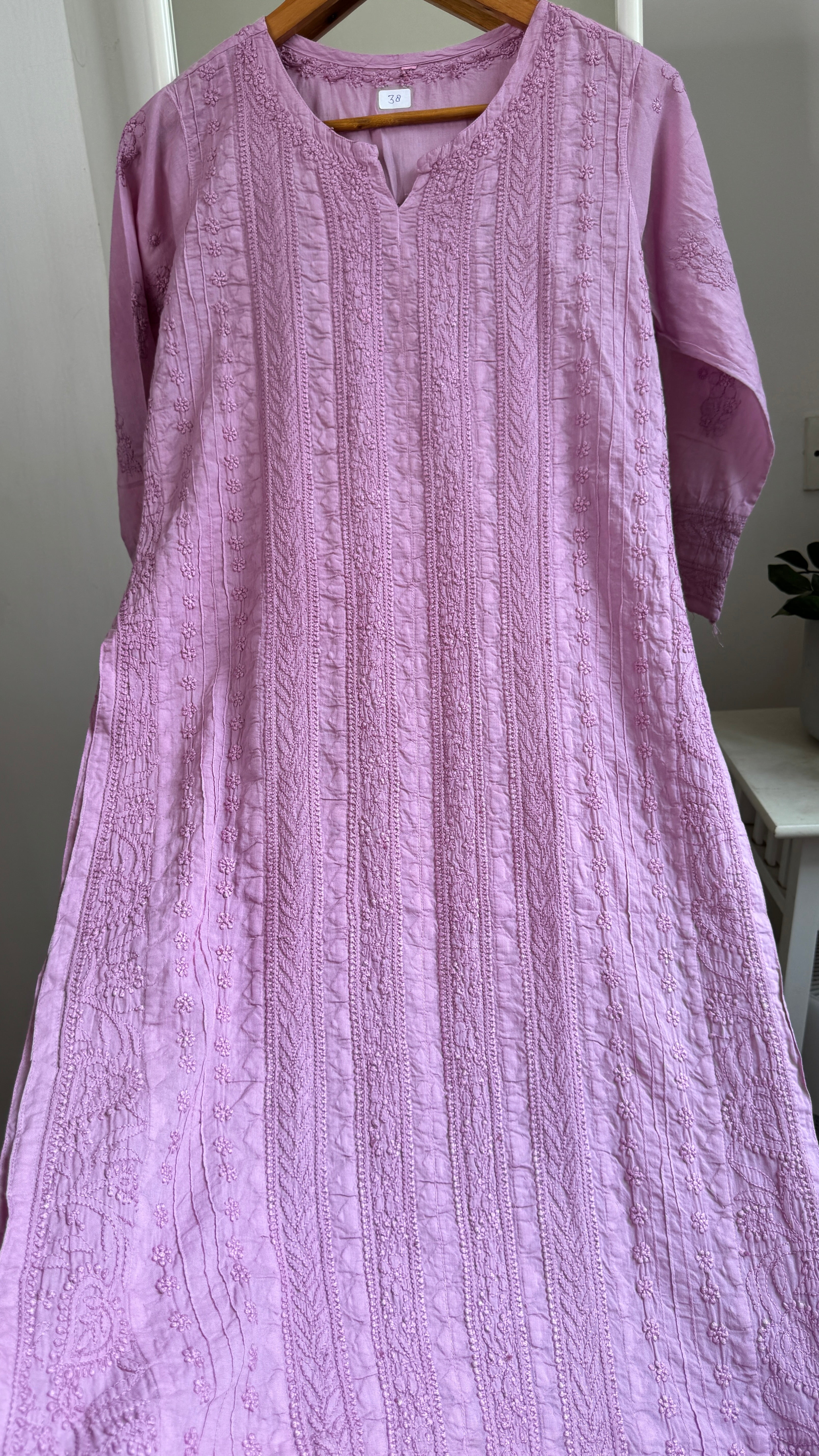 Pure Cotton Chikankari Full Jaal Kurti - Rose Pink - Gul Collection