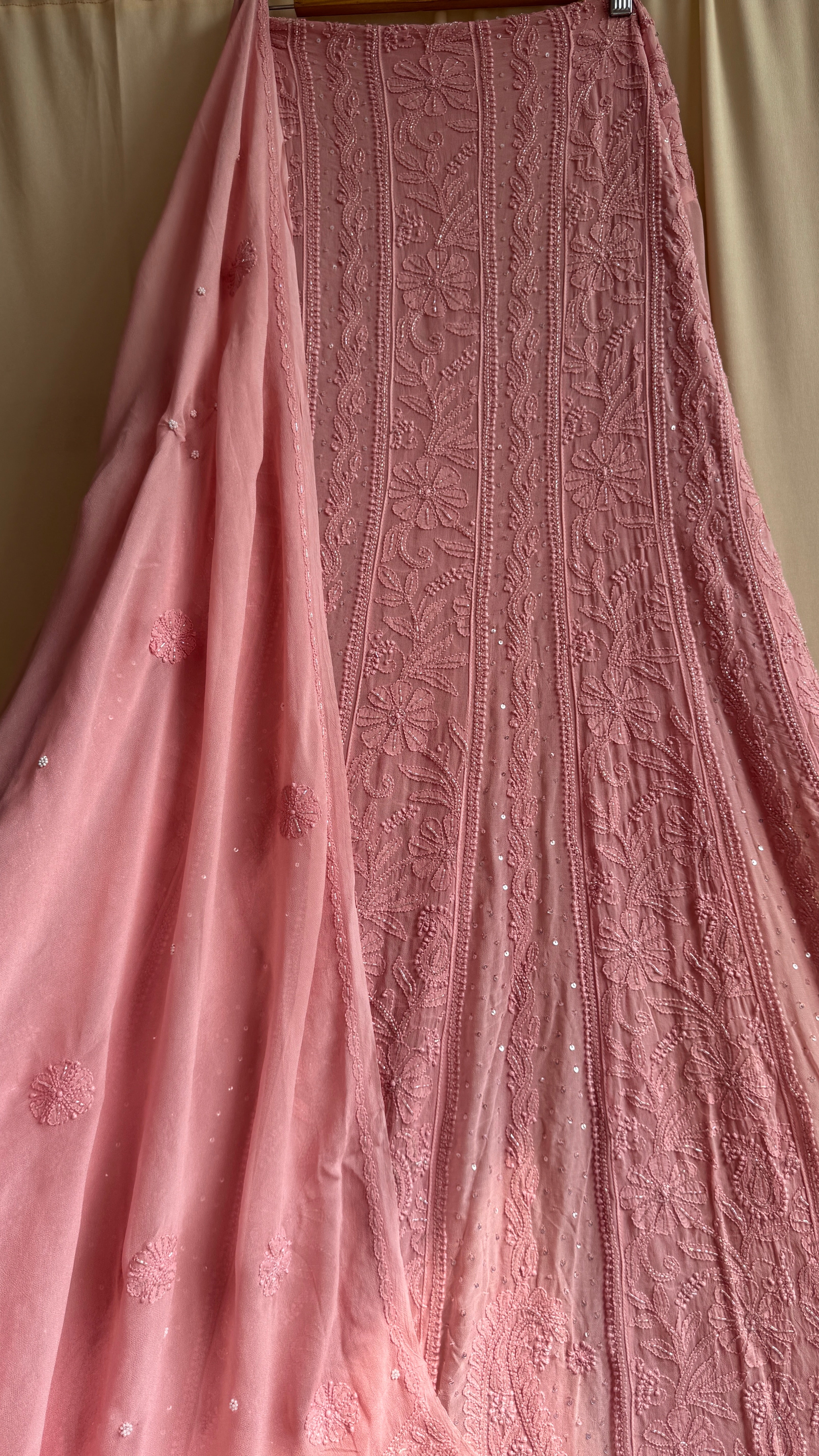 Viscose Anarkali - Semi Stitched - Pearl Work - Rosewood