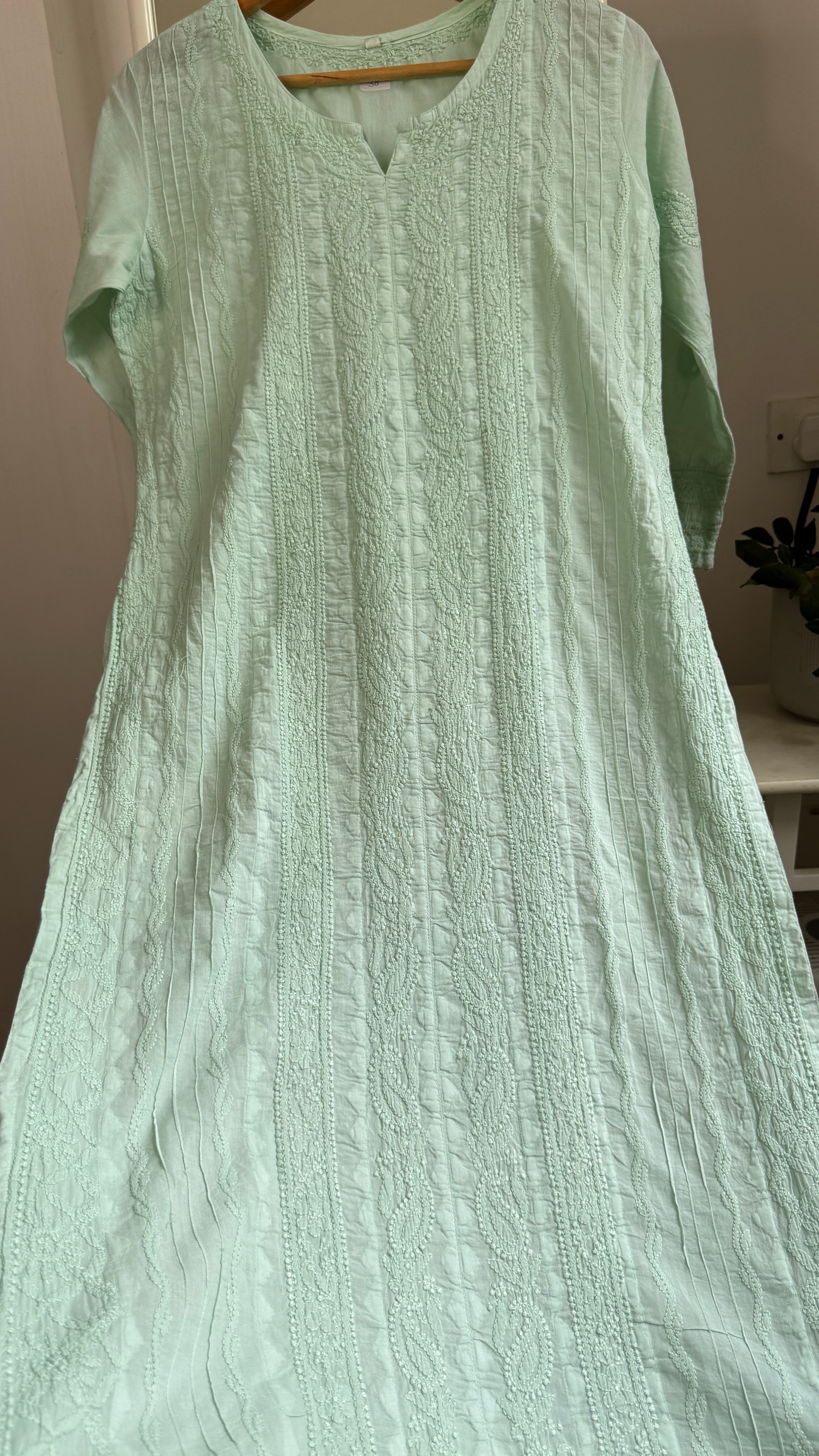 Pure Cotton Chikankari Full Jaal Kurti - Sage Green - Gul Collection
