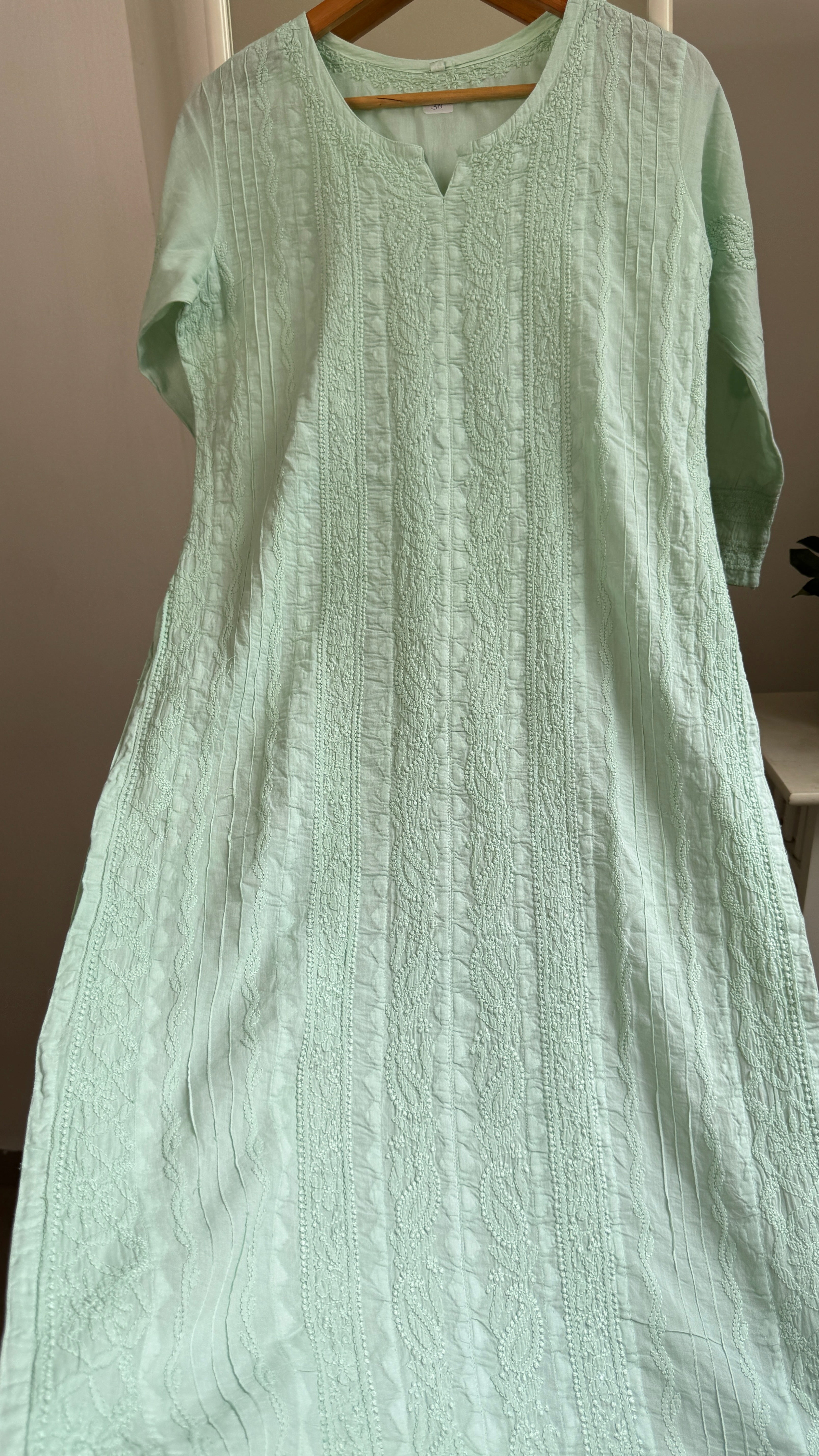 Pure Cotton Chikankari Full Jaal Kurti - Sage Green - Gul Collection