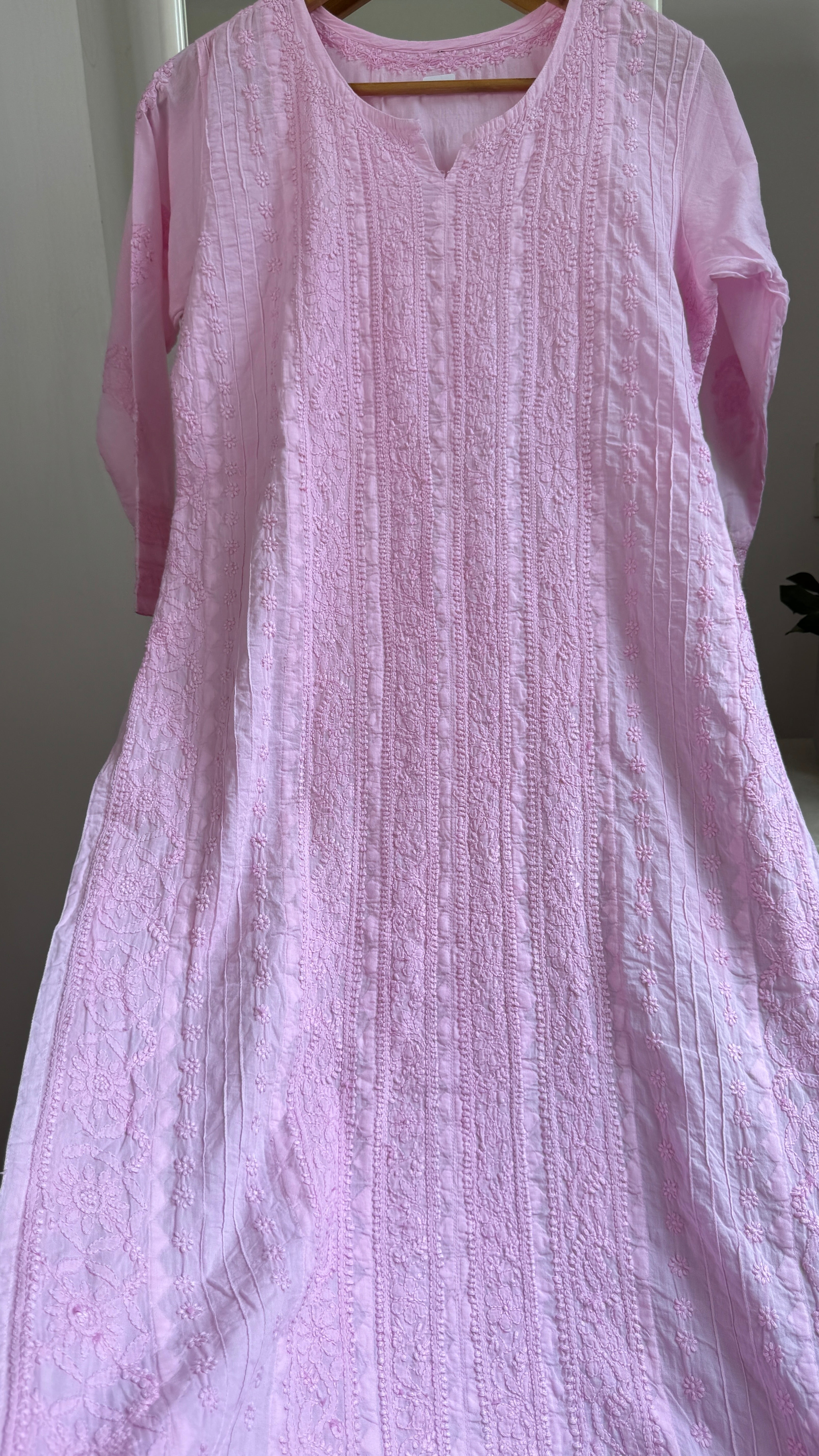 Pure Cotton Chikankari Full Jaal Kurti - Pink - Gul Collection