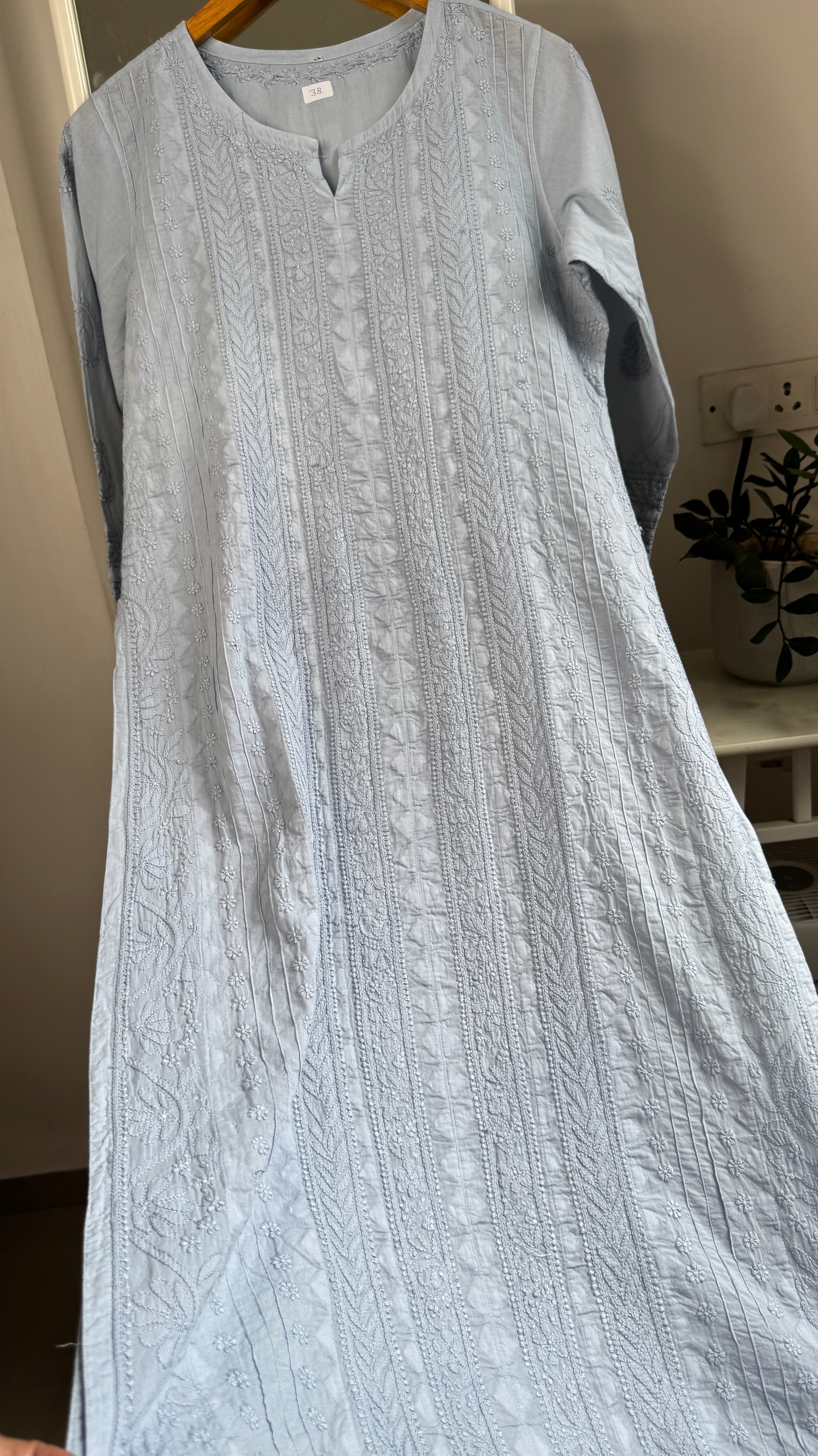 Pure Cotton Chikankari Full Jaal Kurti - Cool Grey - Gul Collection