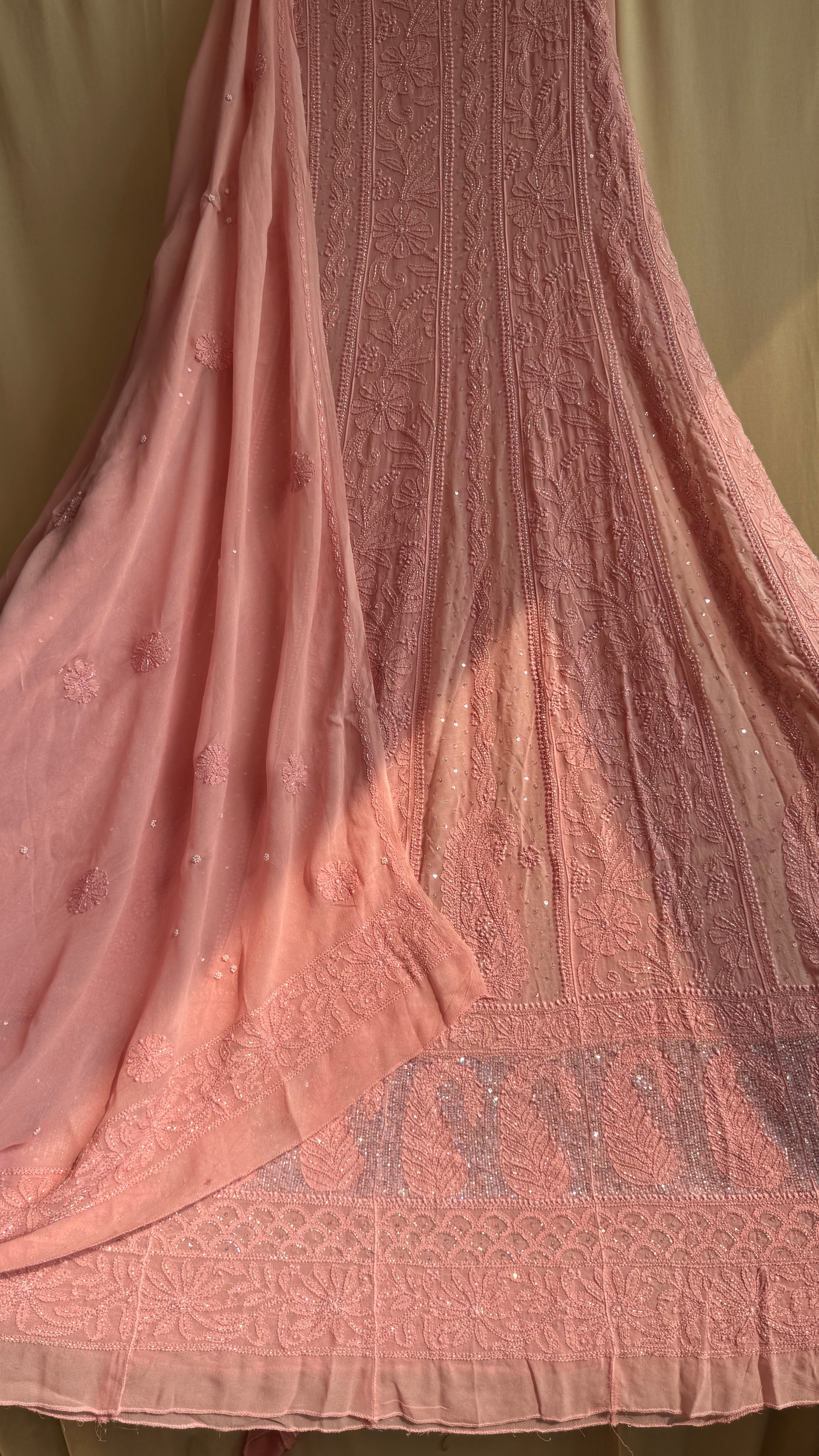 Viscose Anarkali - Semi Stitched - Pearl Work - Rosewood