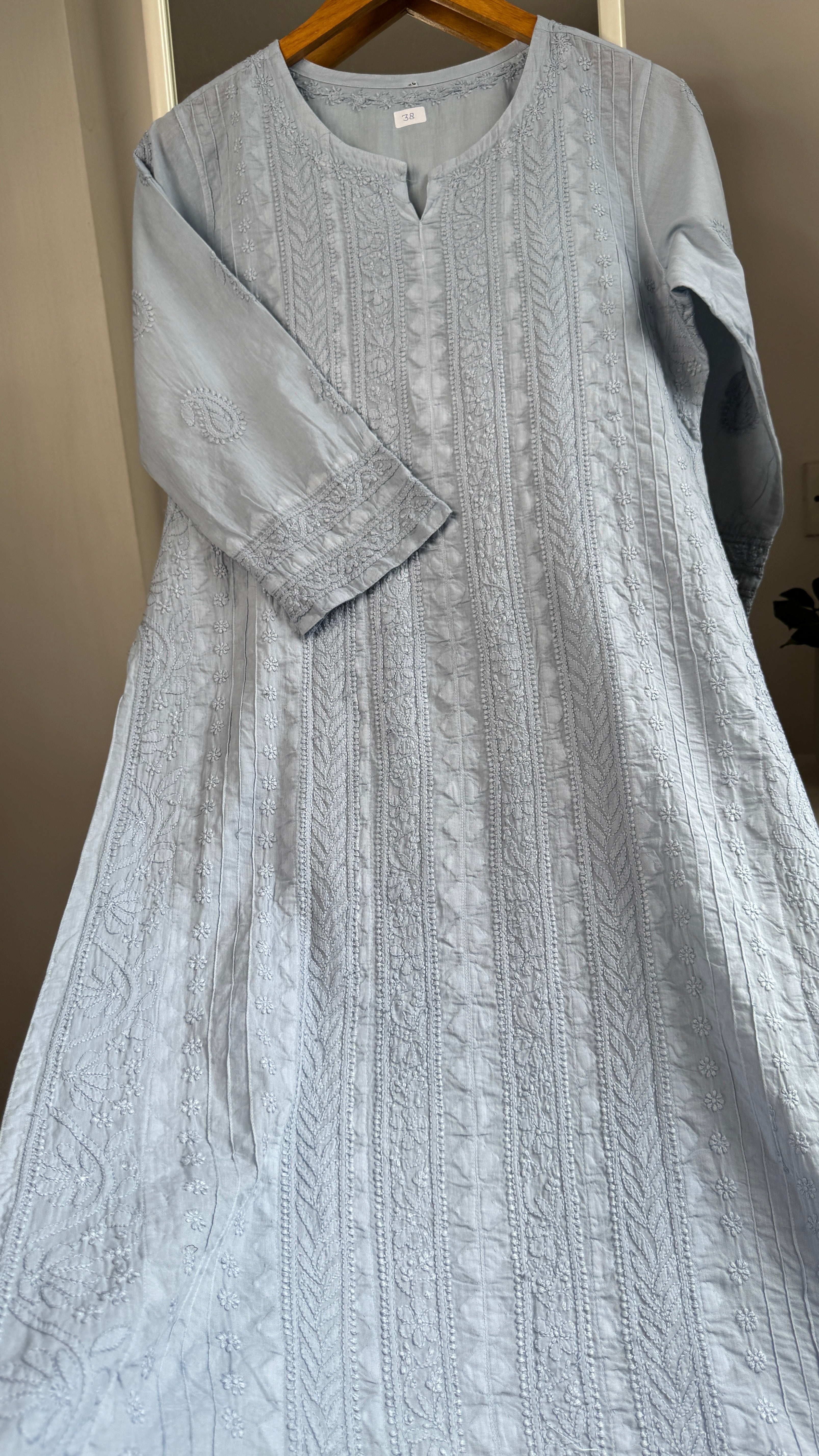 Pure Cotton Chikankari Full Jaal Kurti - Cool Grey - Gul Collection