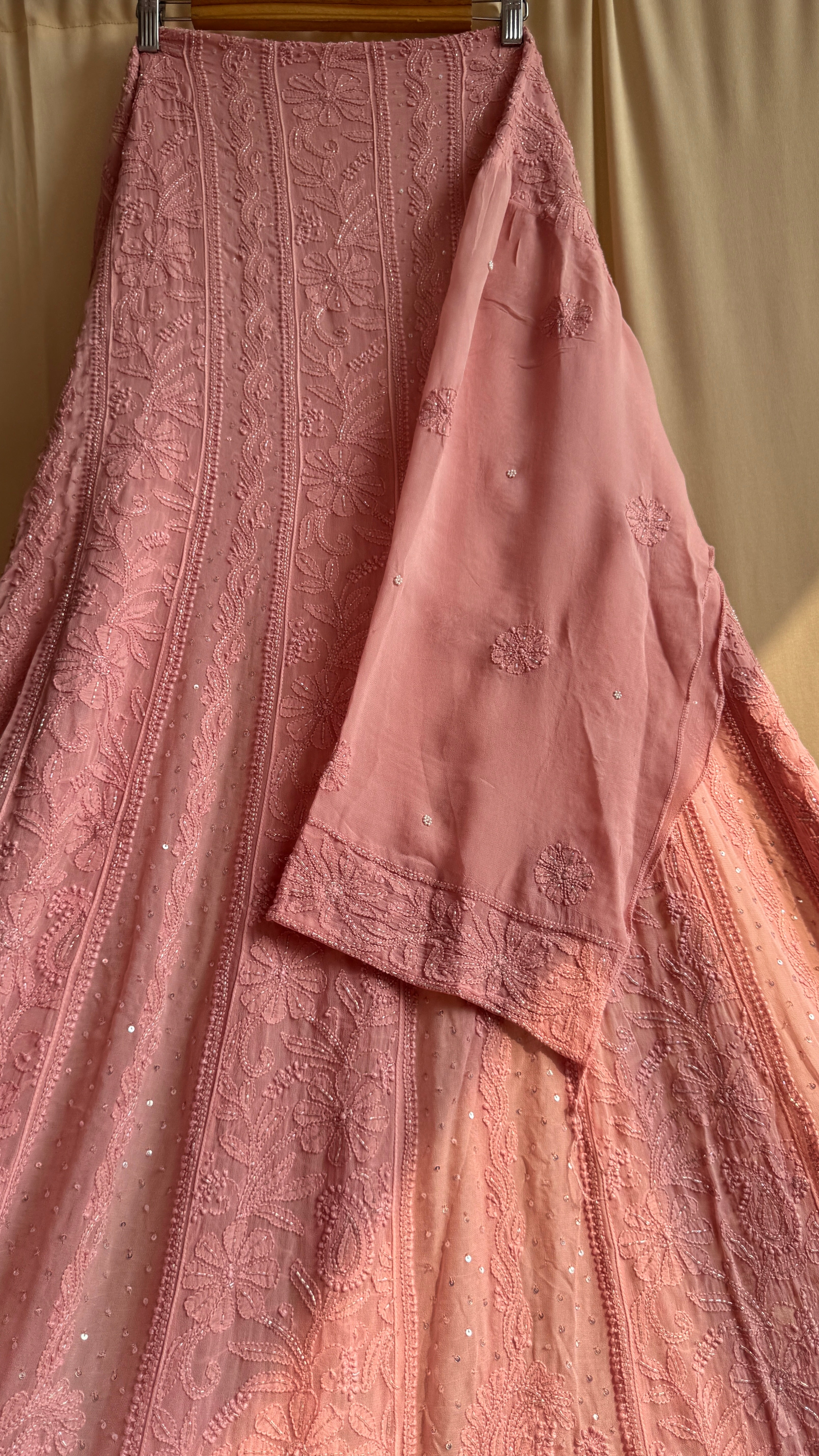 Viscose Anarkali - Semi Stitched - Pearl Work - Rosewood