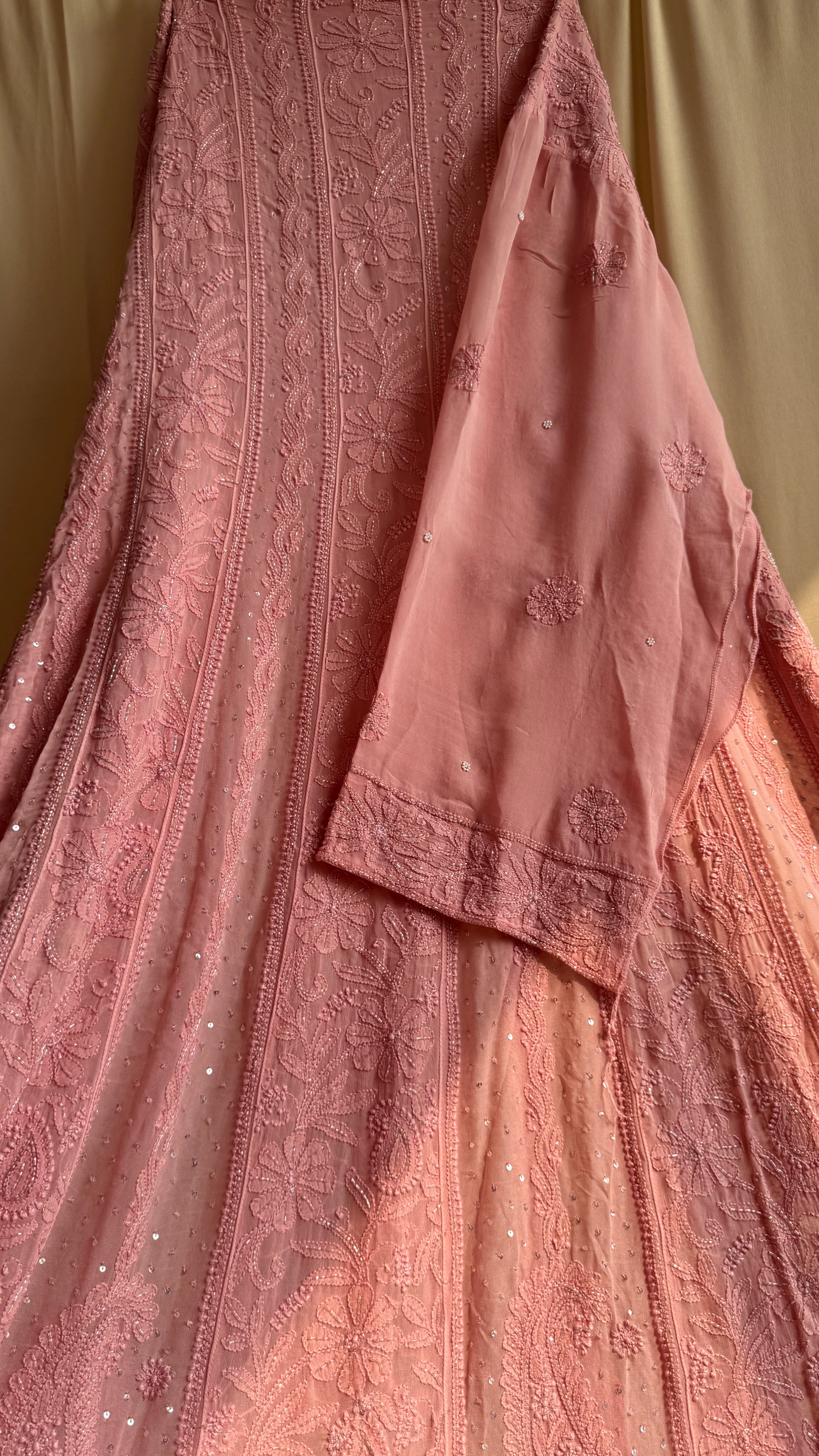 Viscose Anarkali - Semi Stitched - Pearl Work - Rosewood