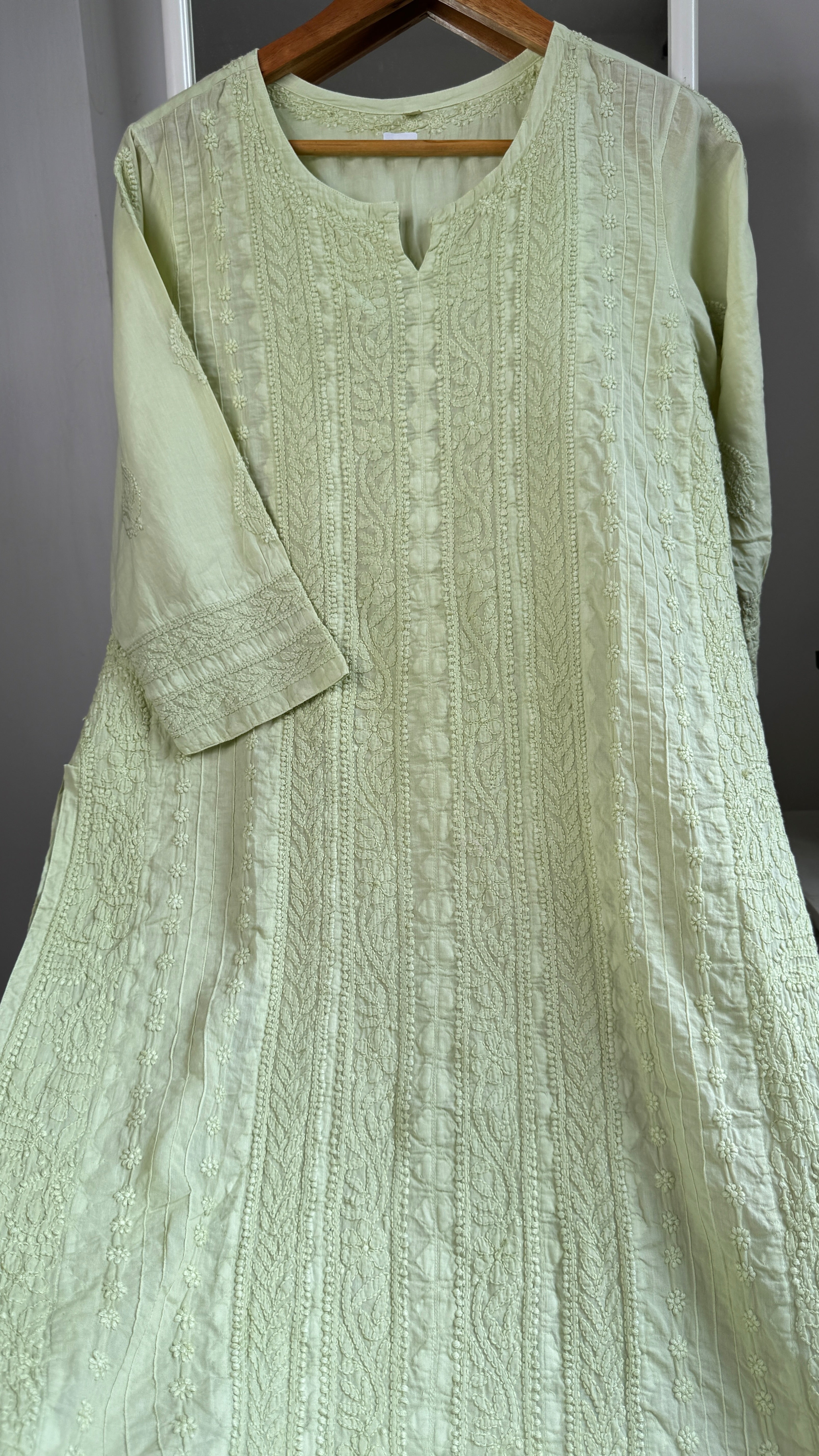 Pure Cotton Chikankari Full Jaal Kurti - Lemon Green - Gul Collection