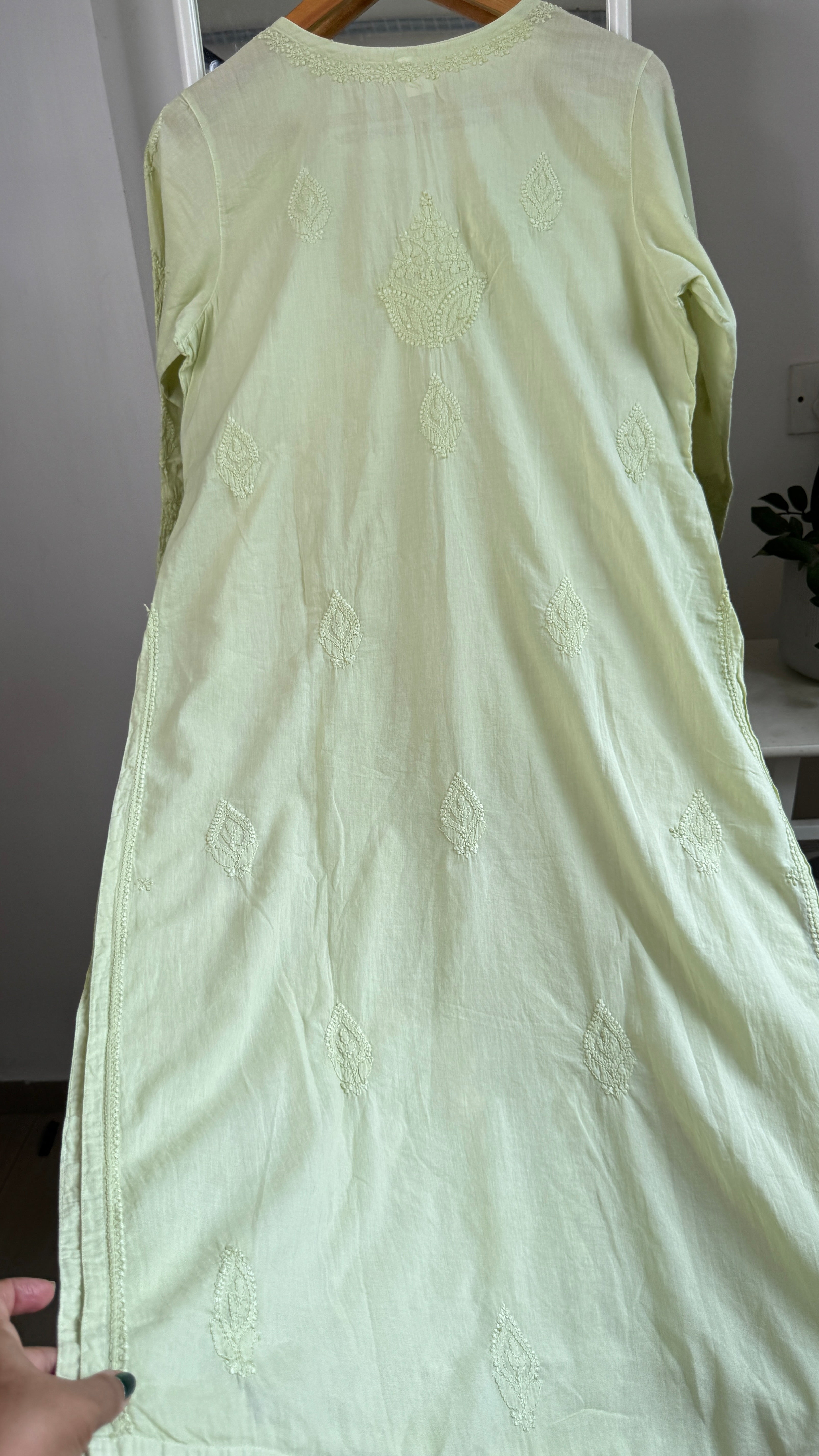 Pure Cotton Chikankari Full Jaal Kurti - Lemon Green - Gul Collection