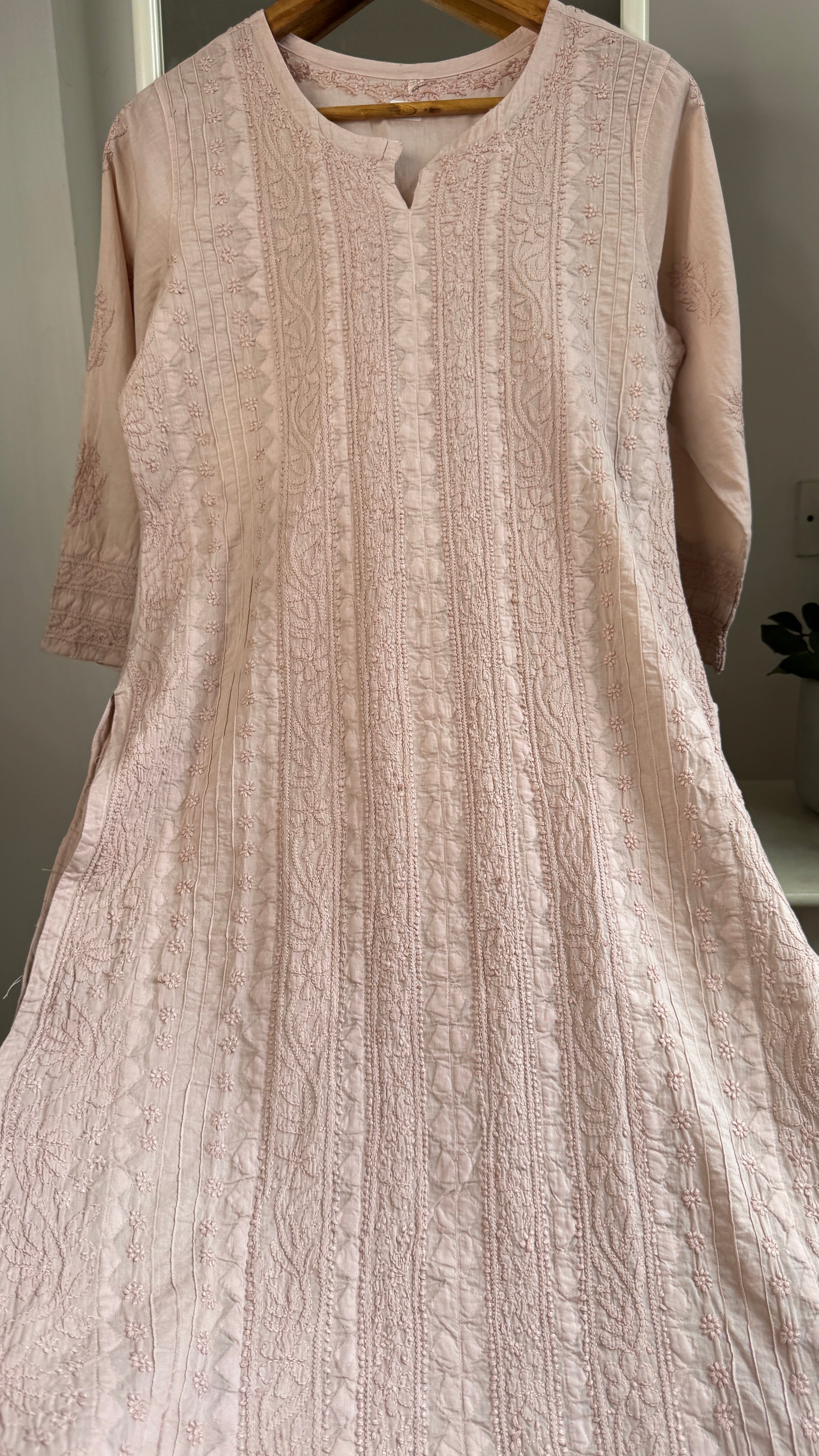 Pure Cotton Chikankari Full Jaal Kurti - Nude Pink - Gul Collection
