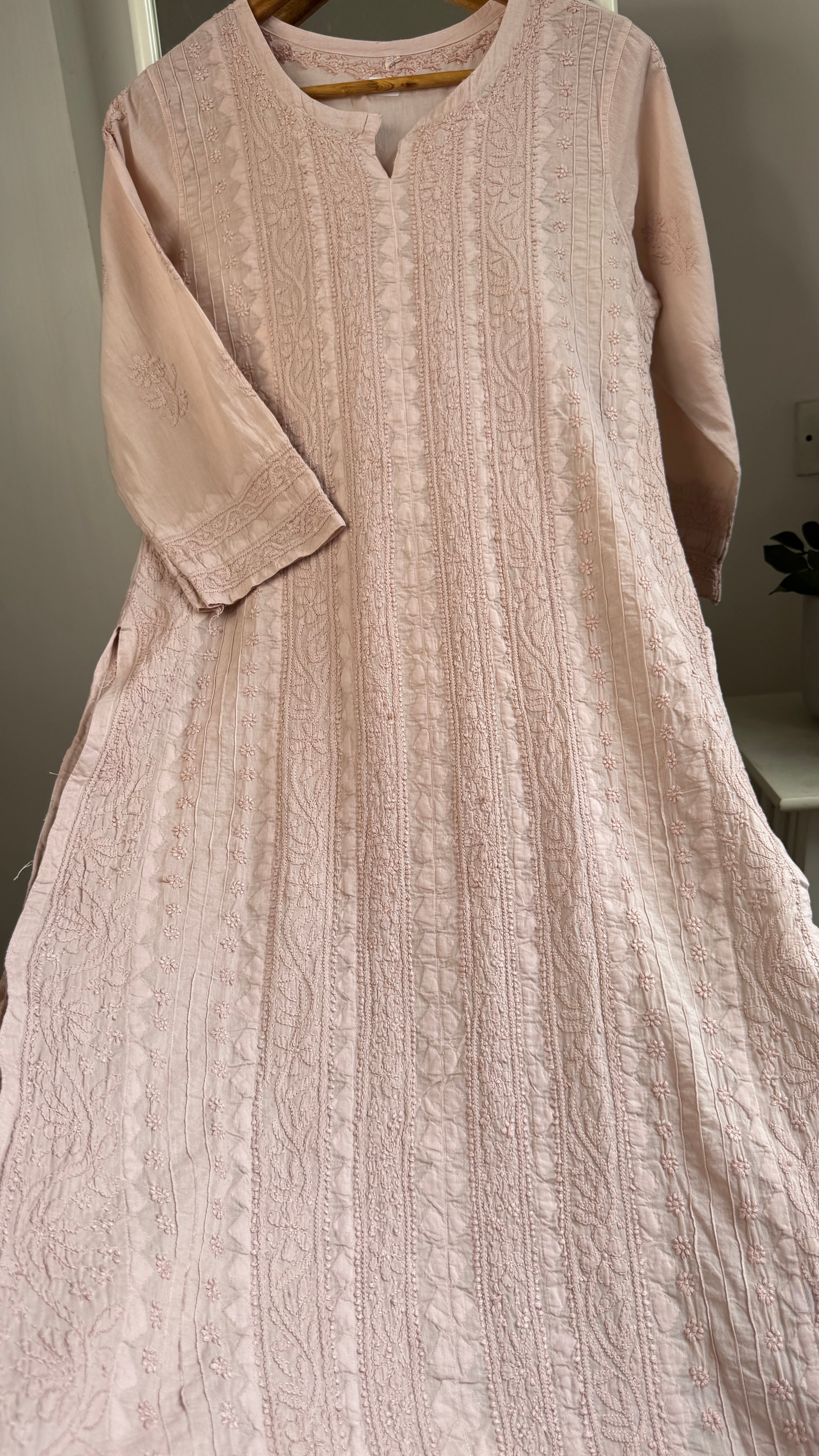 Pure Cotton Chikankari Full Jaal Kurti - Nude Pink - Gul Collection