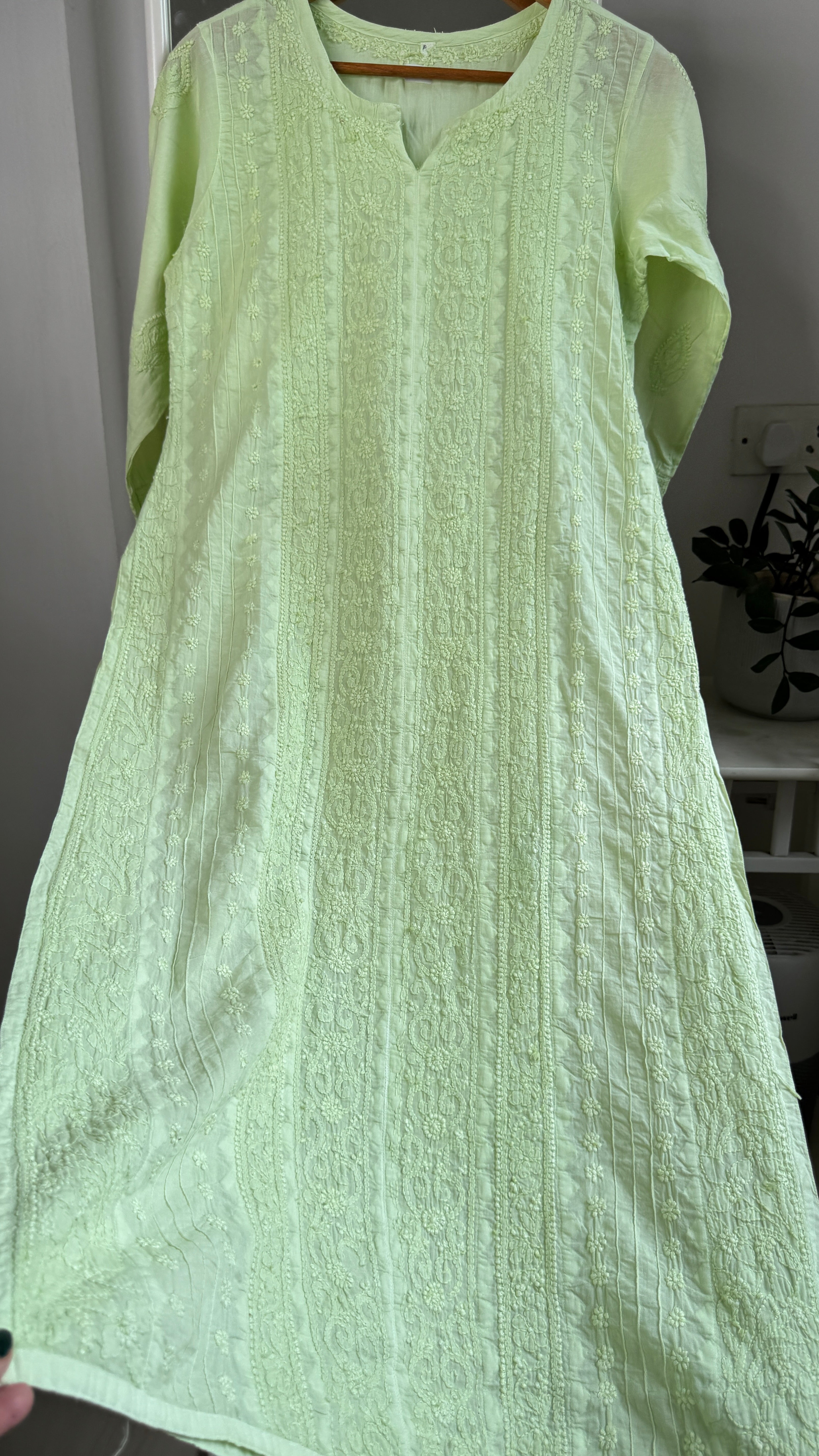 Pure Cotton Chikankari Full Jaal Kurti - Apple Green - Gul Collection
