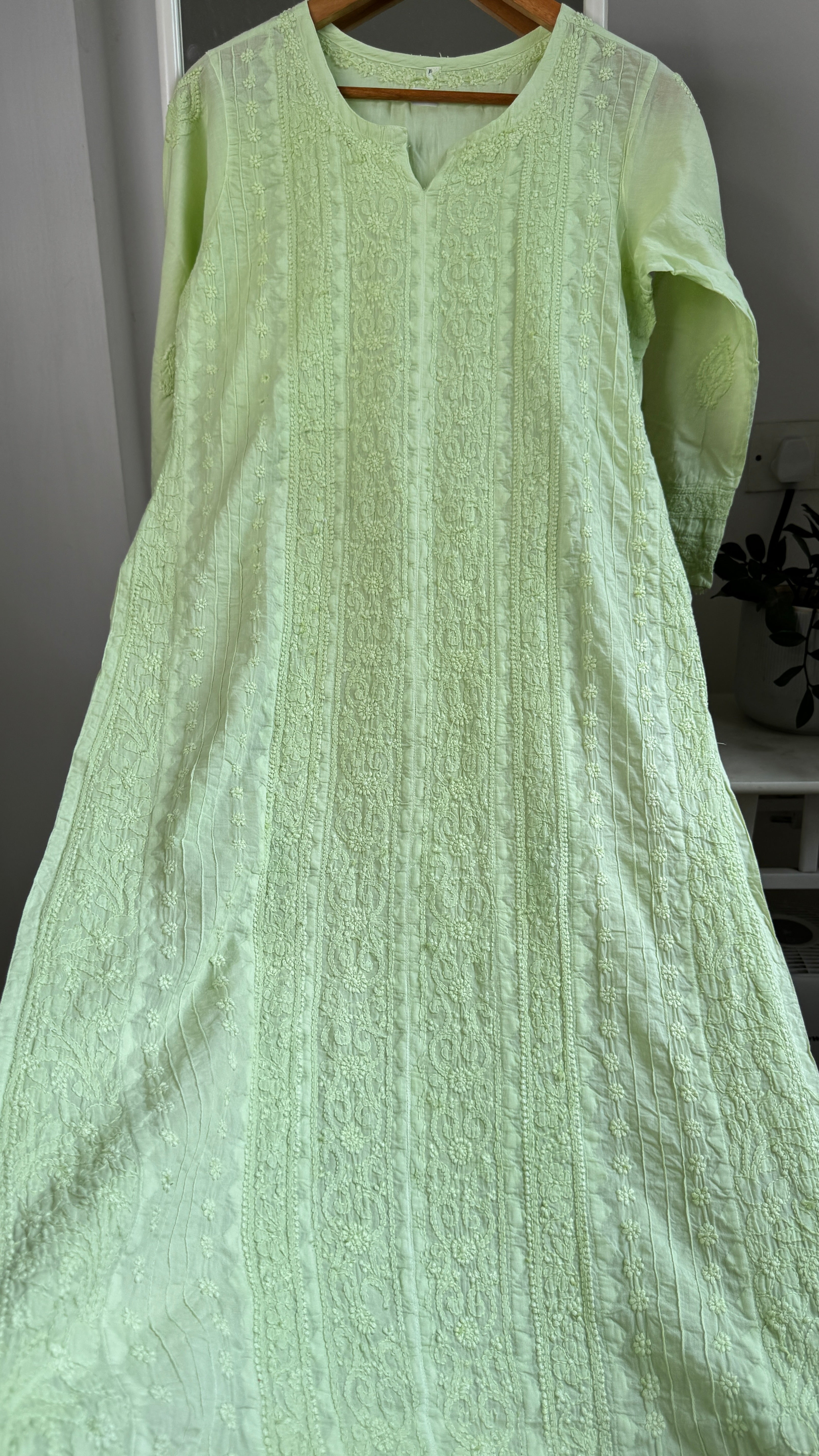 Pure Cotton Chikankari Full Jaal Kurti - Apple Green - Gul Collection